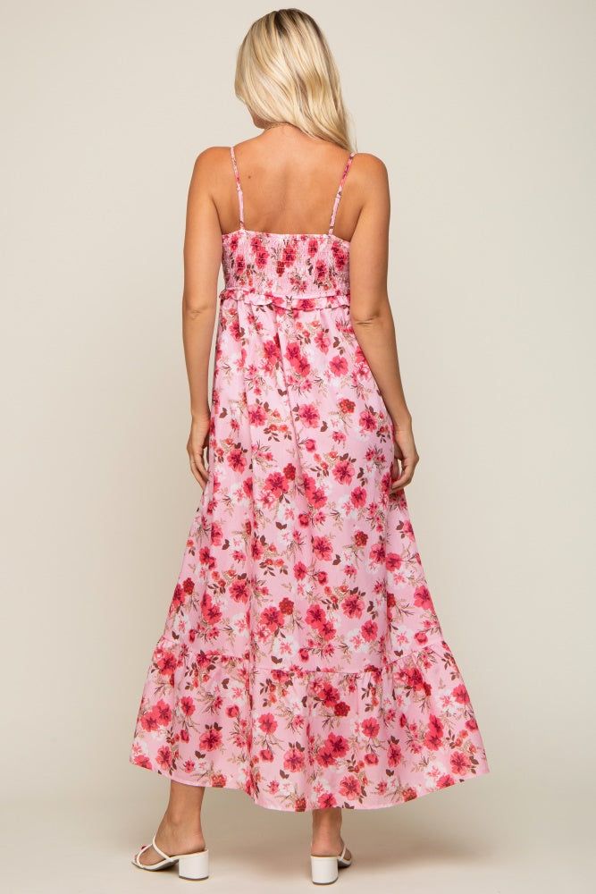 Pink Floral Lace-Up Front Smocked Maxi Dress sold by Pinkblush product image thumbnail 3