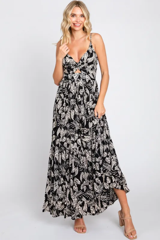 Black Palm Print Front Twist Maxi Dress made by Pinkblush