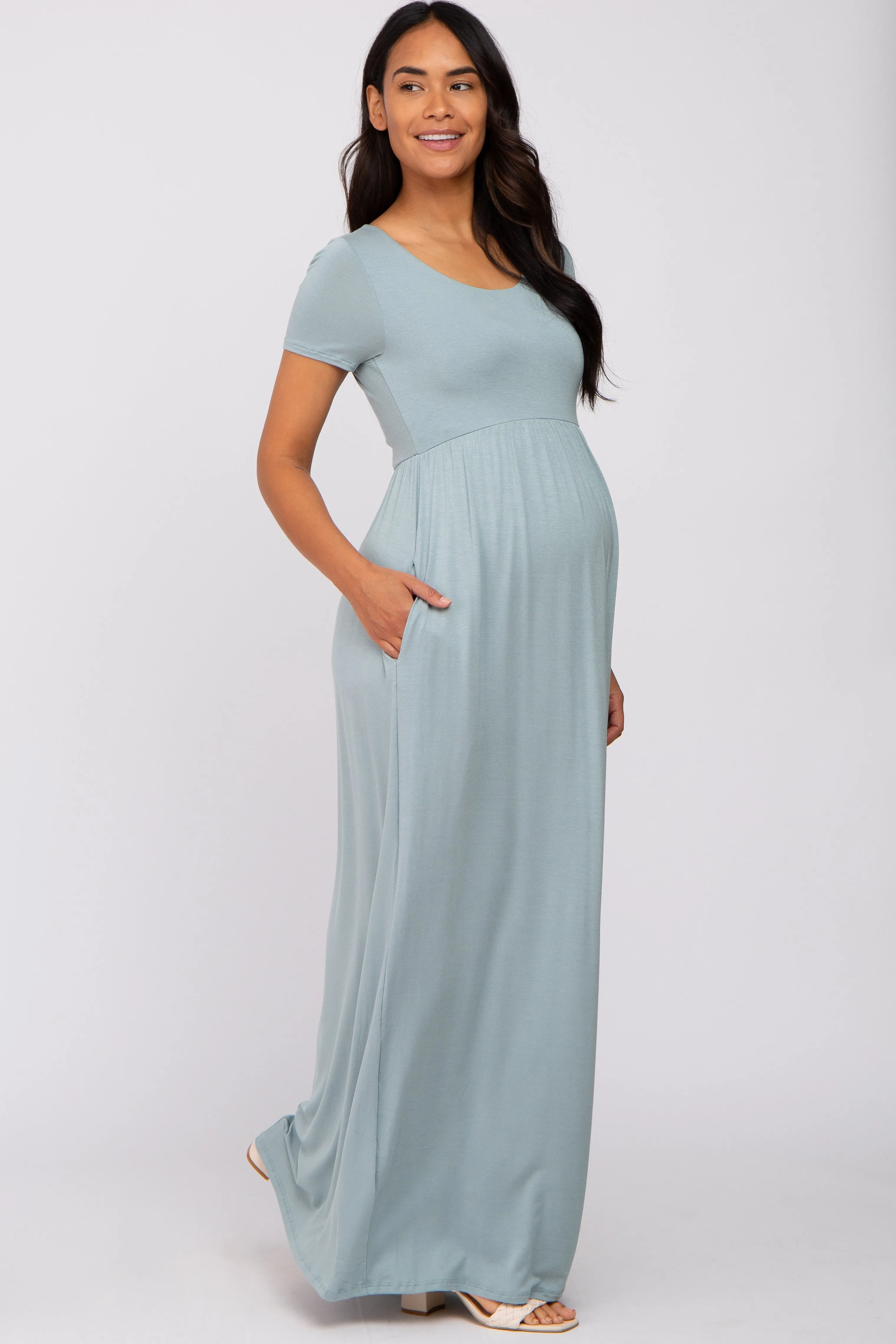 Light Blue Basic Maternity Maxi Dress sold by Pinkblush product image thumbnail 2