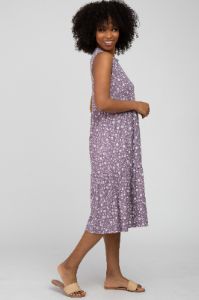 Purple Floral Ribbed Tiered Midi Dress sold by Pinkblush