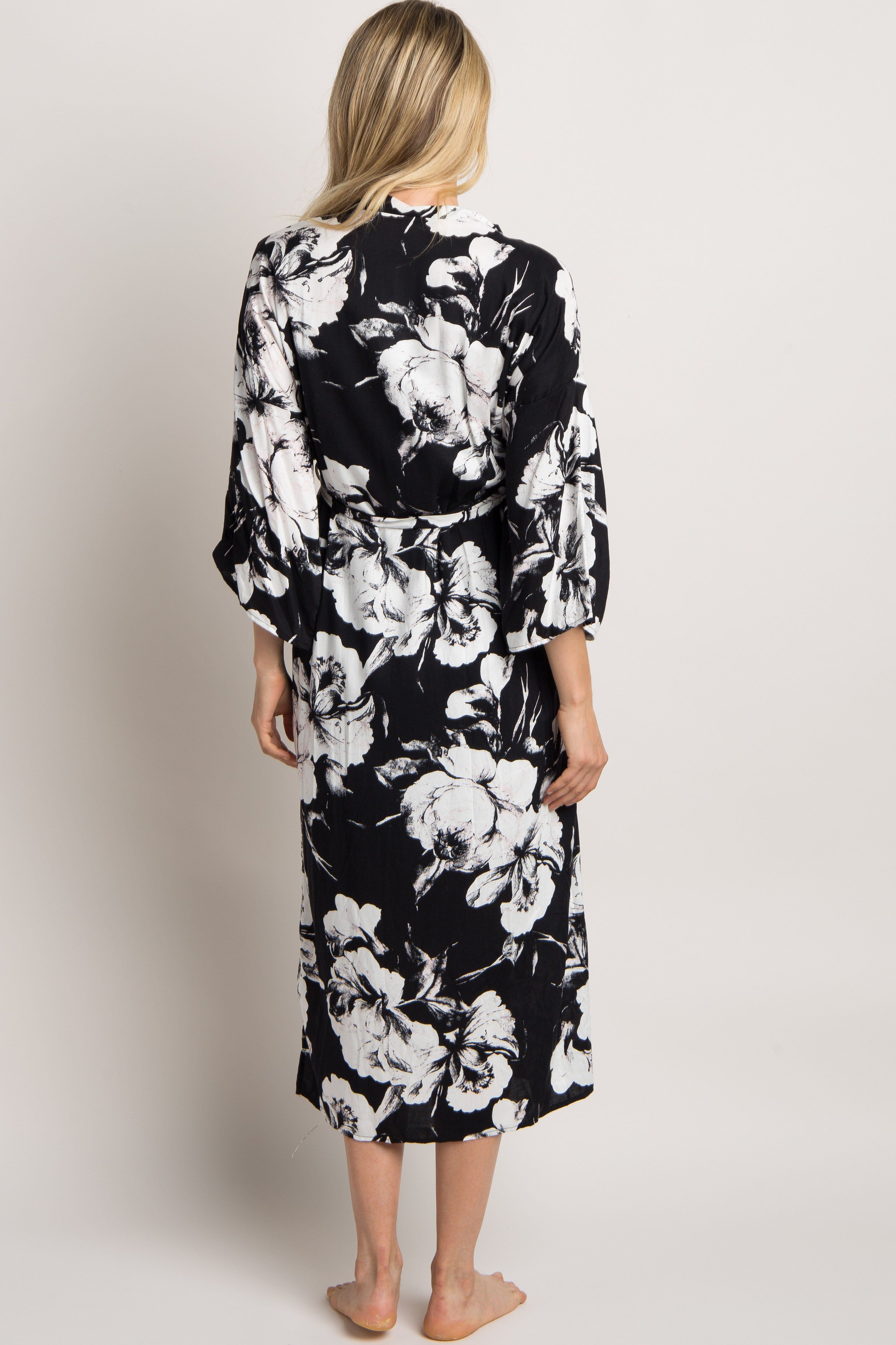 PinkBlush Black Floral Delivery/Nursing Long Maternity Robe sold by Pinkblush product image thumbnail 4
