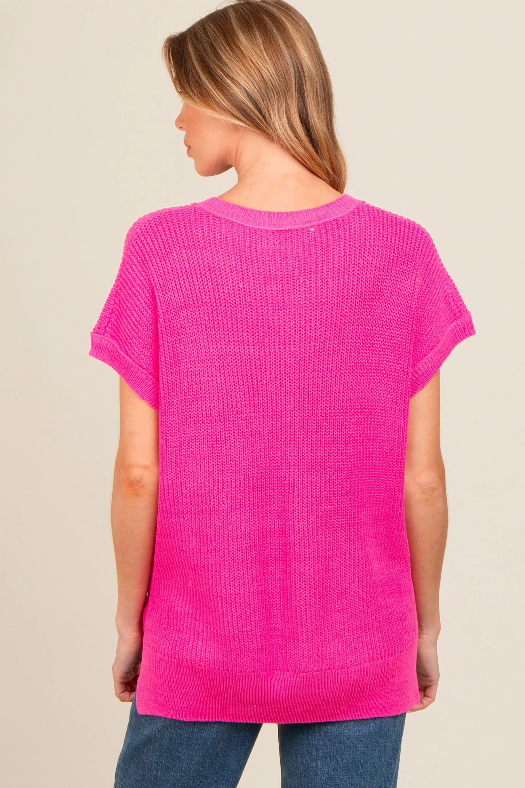 Fuchsia Dolman Short Sleeve Side Slit Maternity Sweater Top sold by Pinkblush product image thumbnail 4
