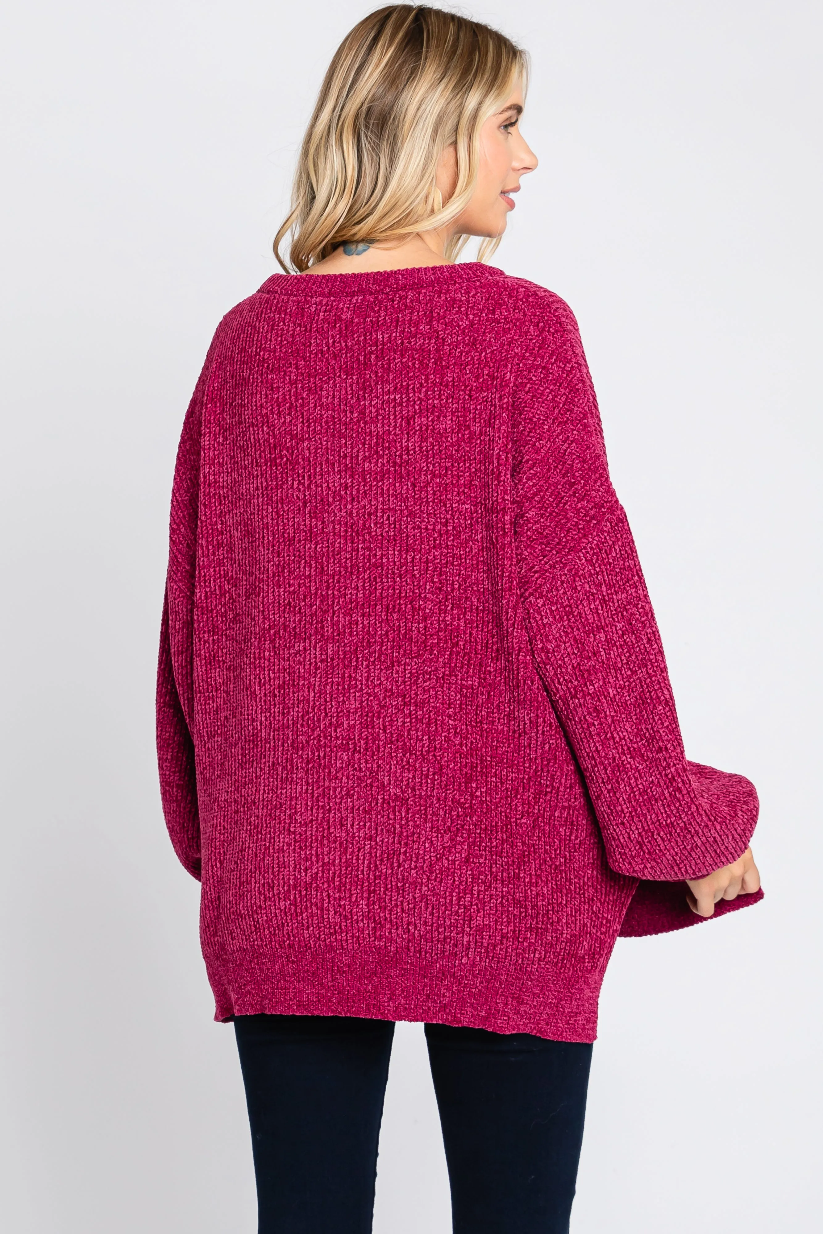 Magenta Chenille Knit Balloon Sleeve Sweater sold by Pinkblush product image thumbnail 3