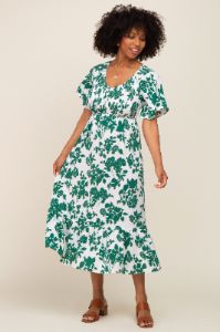 Green Floral Smocked Midi Dress sold by Pinkblush
