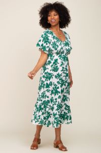 Green Floral Smocked Midi Dress sold by Pinkblush