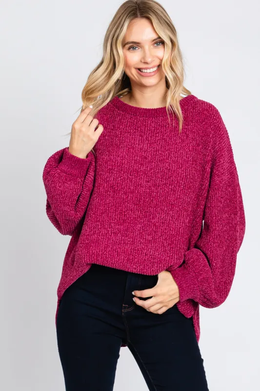 Magenta Chenille Knit Balloon Sleeve Sweater sold by Pinkblush