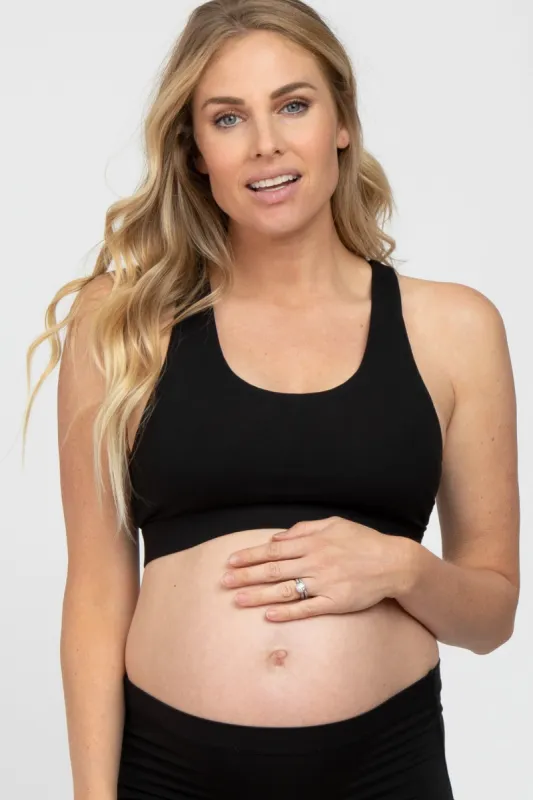 Black Mesh Racerback Maternity Sports Bra sold by Pinkblush