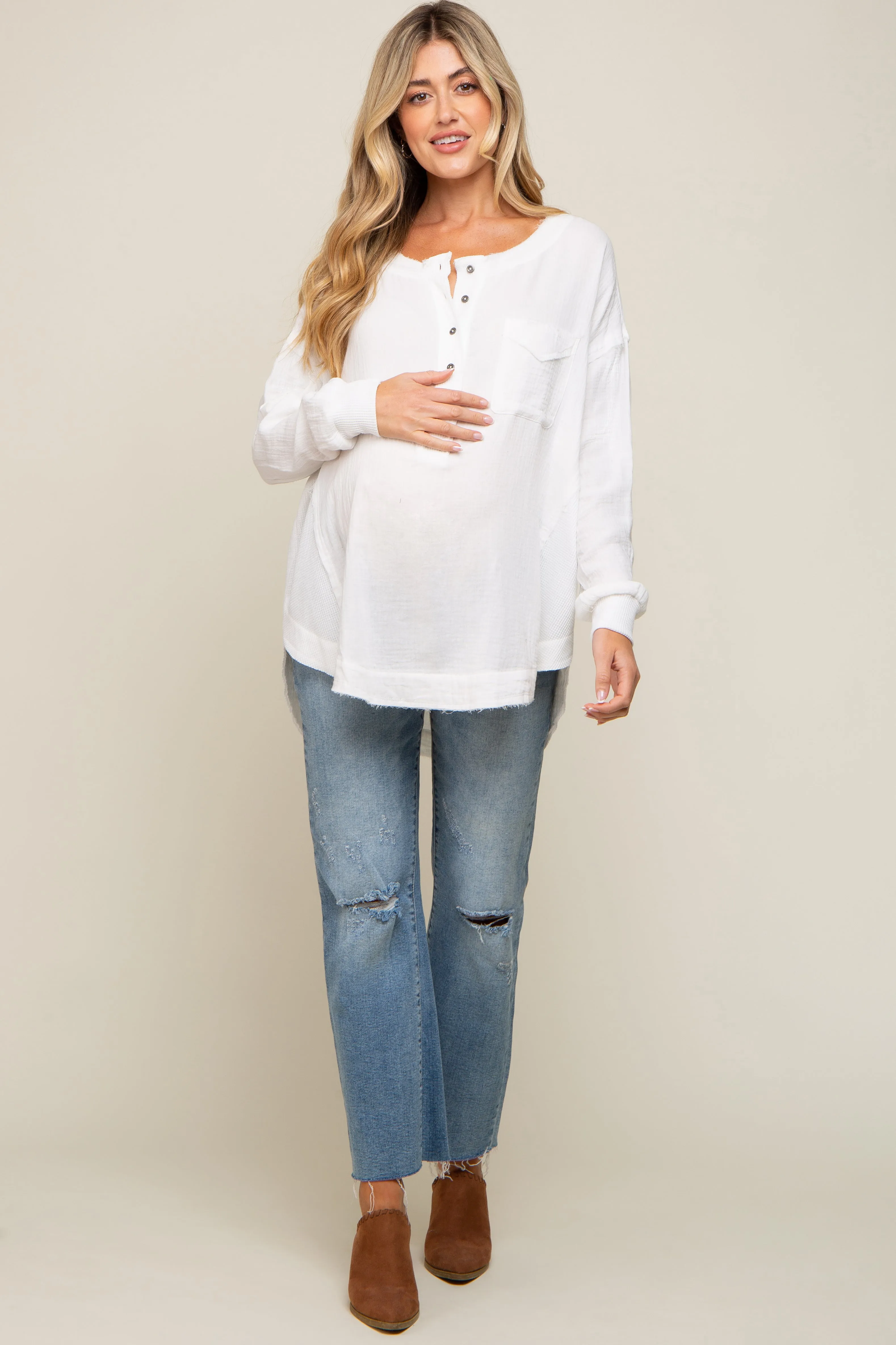 Ivory Lightweight Button Front Maternity Tunic Top sold by Pinkblush product image thumbnail 4