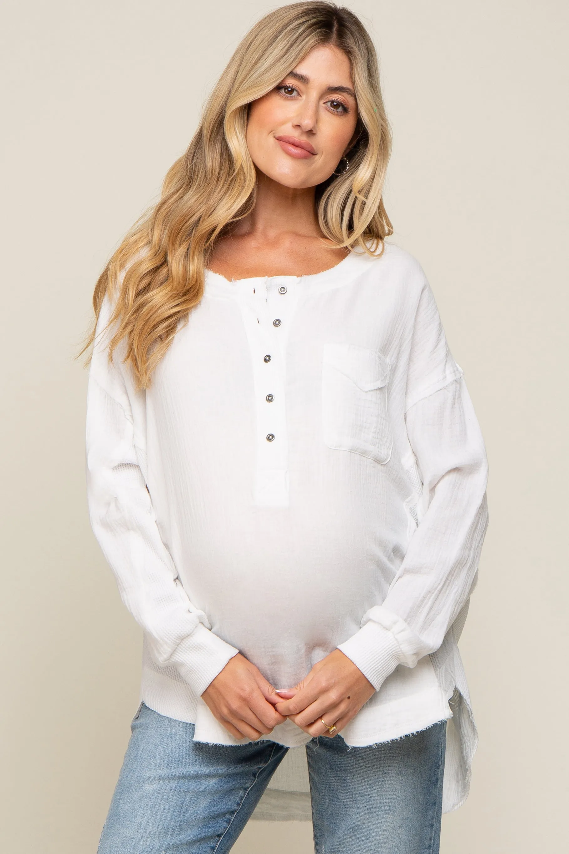 Ivory Lightweight Button Front Maternity Tunic Top sold by Pinkblush