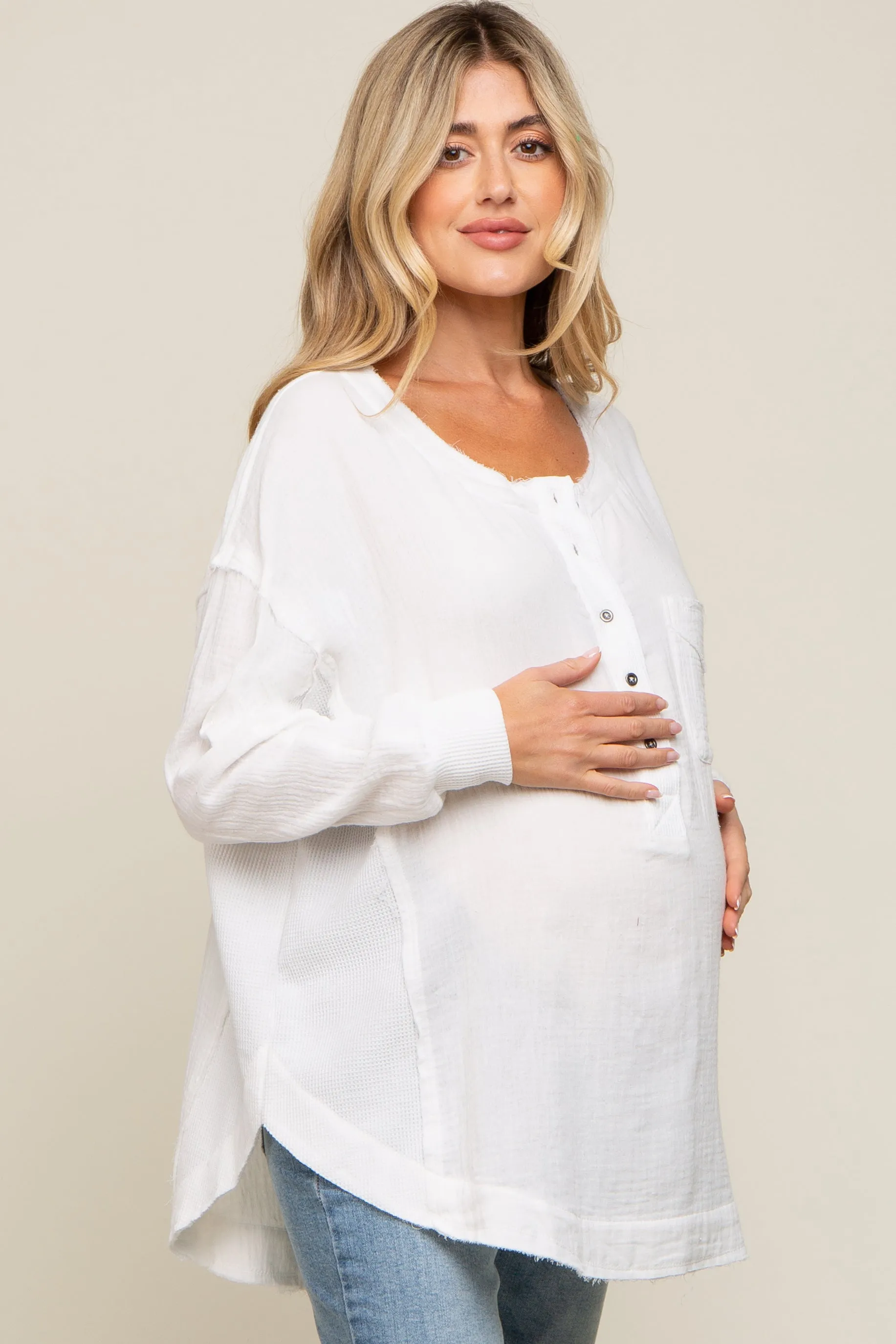 Ivory Lightweight Button Front Maternity Tunic Top sold by Pinkblush product image thumbnail 2