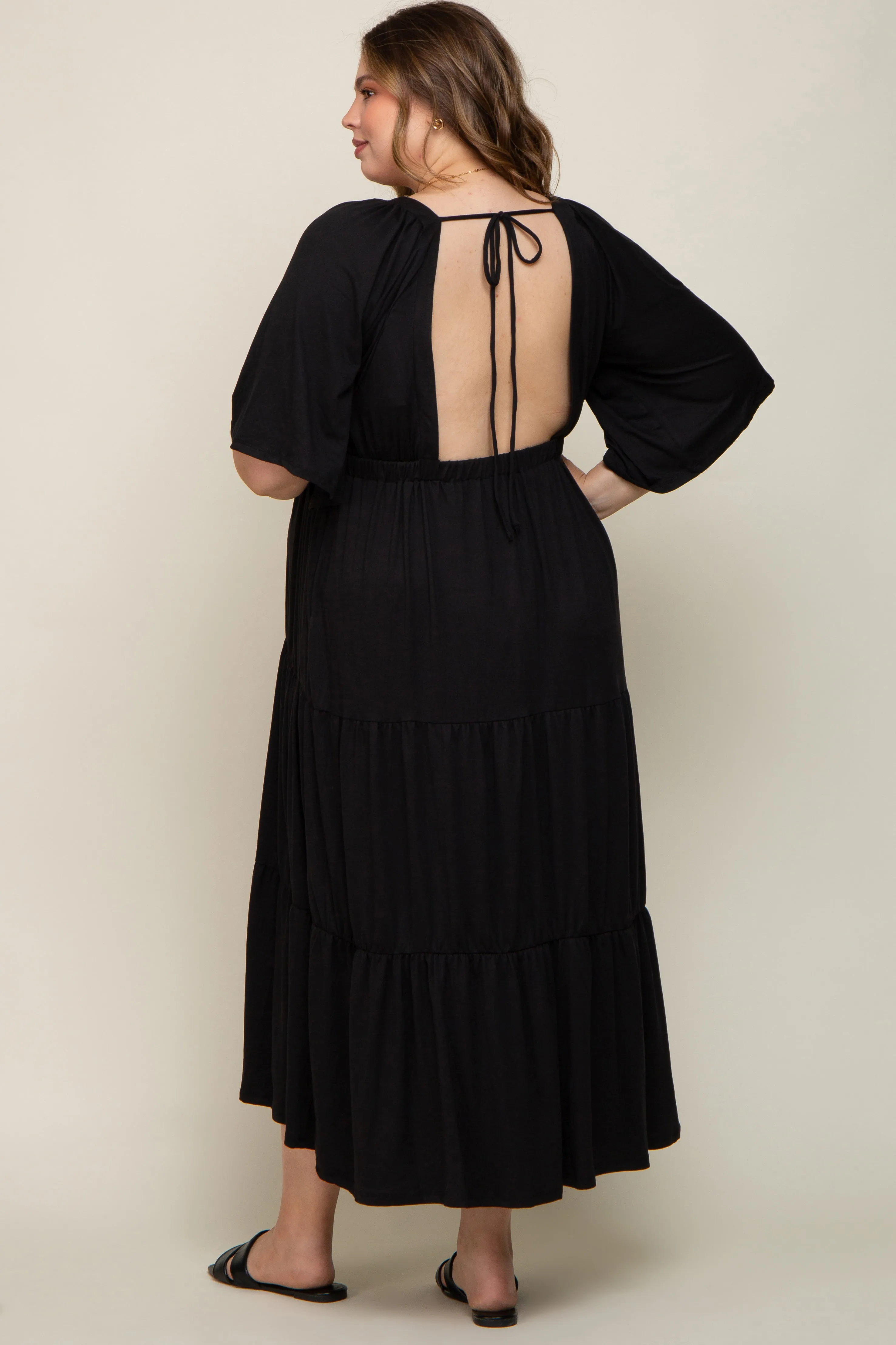 Black Deep V-Neck Tiered Maternity Plus Maxi Dress sold by Pinkblush product image thumbnail 3