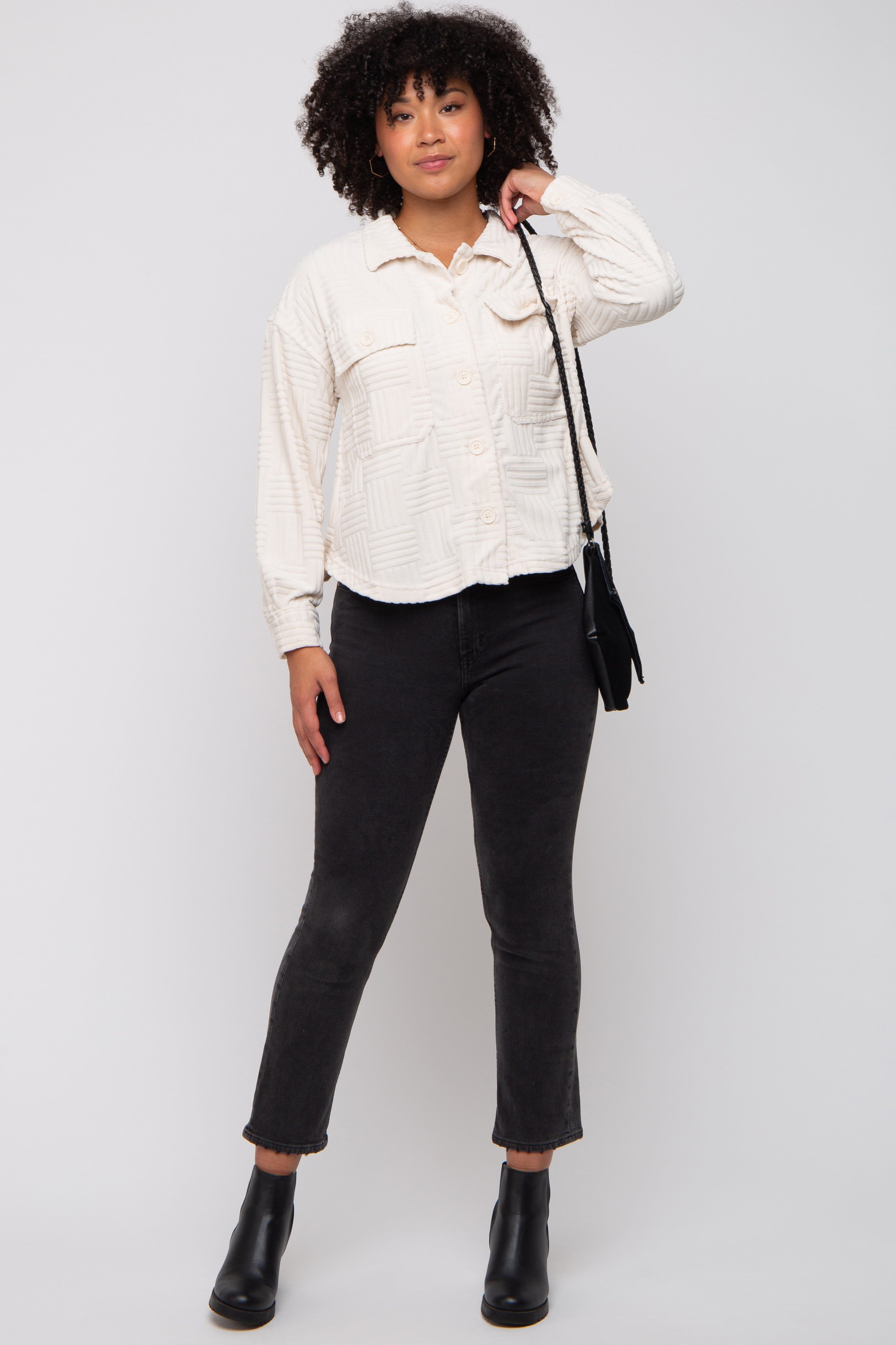 Ivory Velvet Textured Shirt Jacket sold by Pinkblush product image thumbnail 2