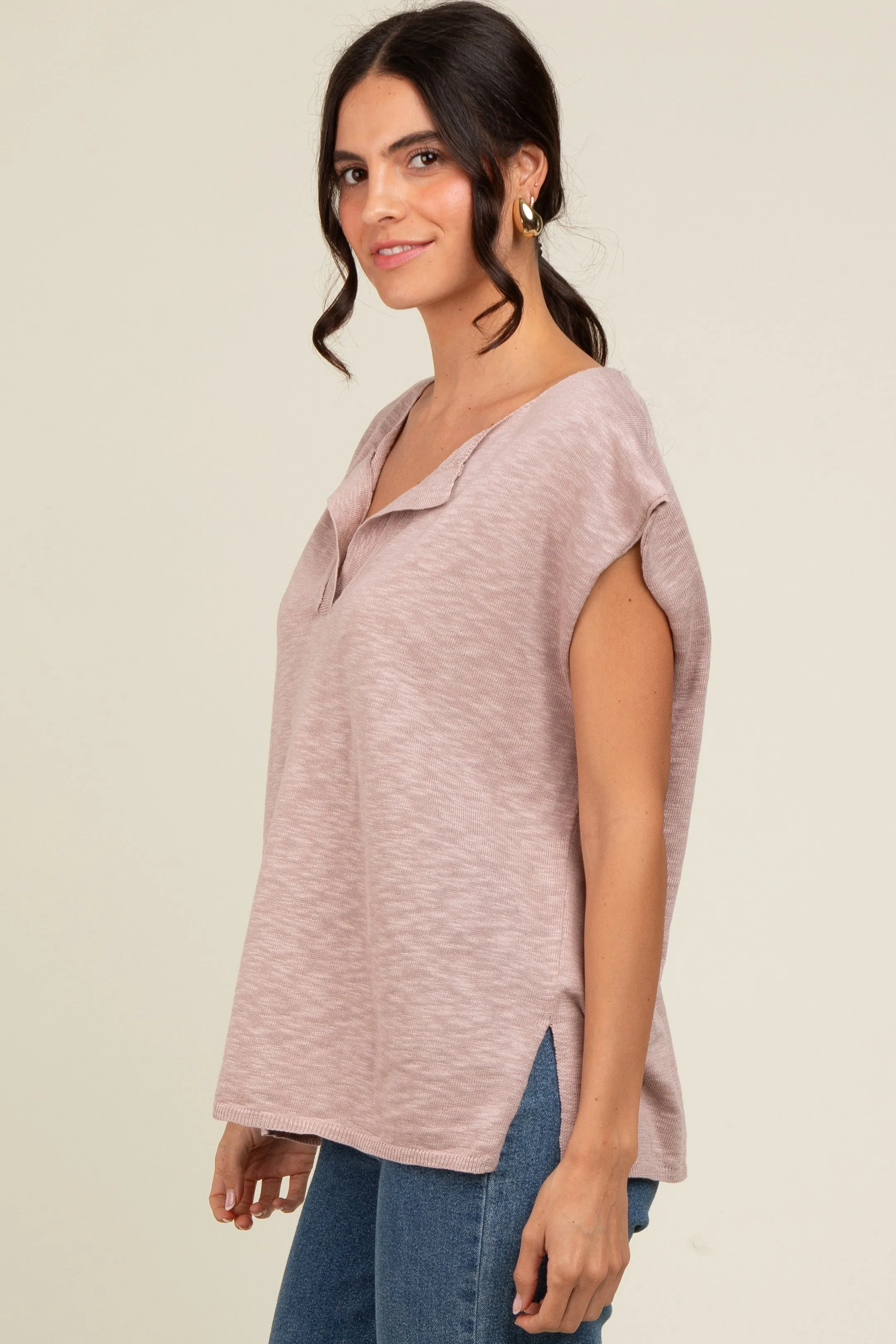 Mauve Two Tone Split V-Neck Dolman Short Sleeve Top sold by Pinkblush product image thumbnail 2