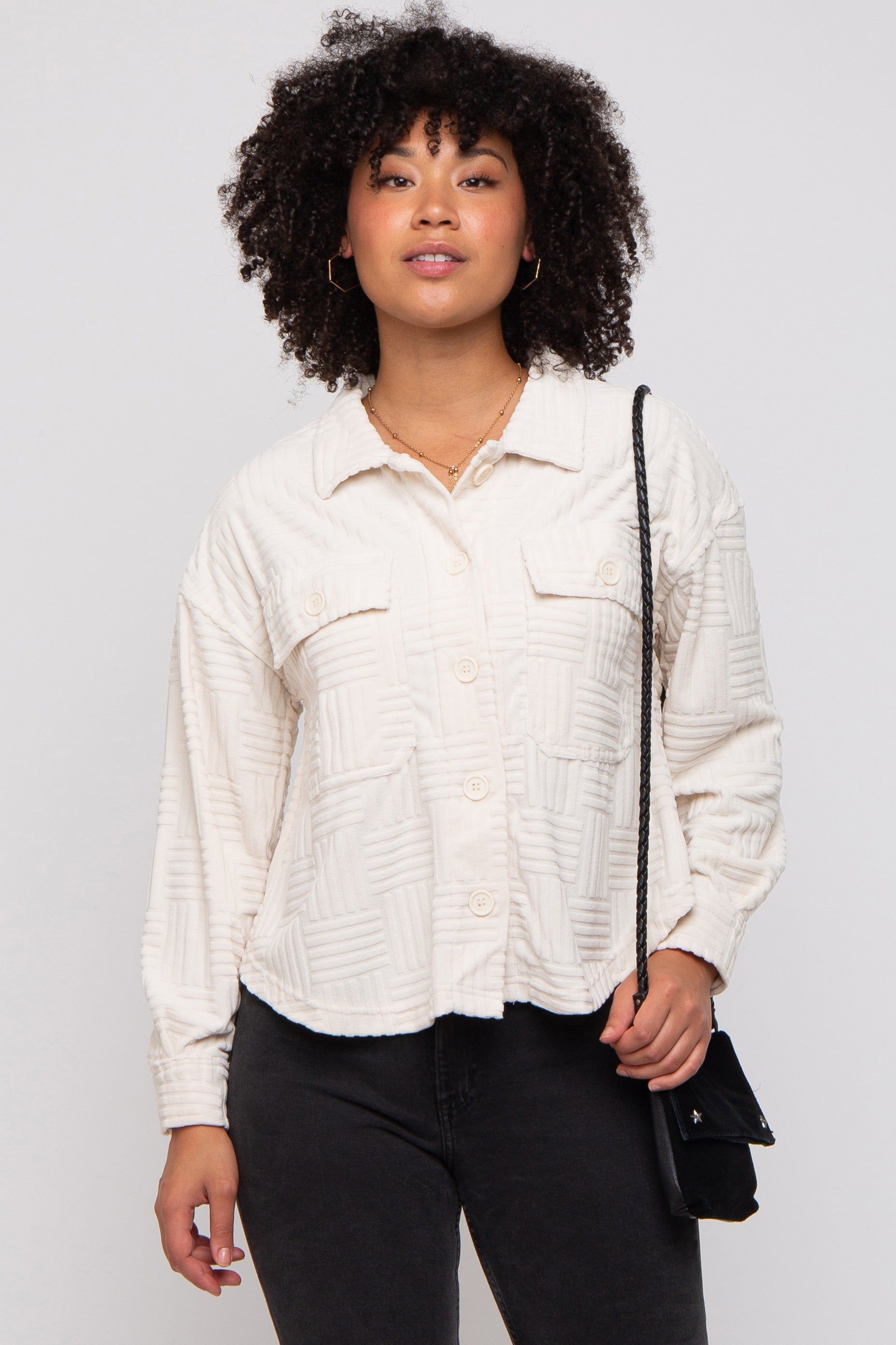 Ivory Velvet Textured Shirt Jacket sold by Pinkblush product image thumbnail 3