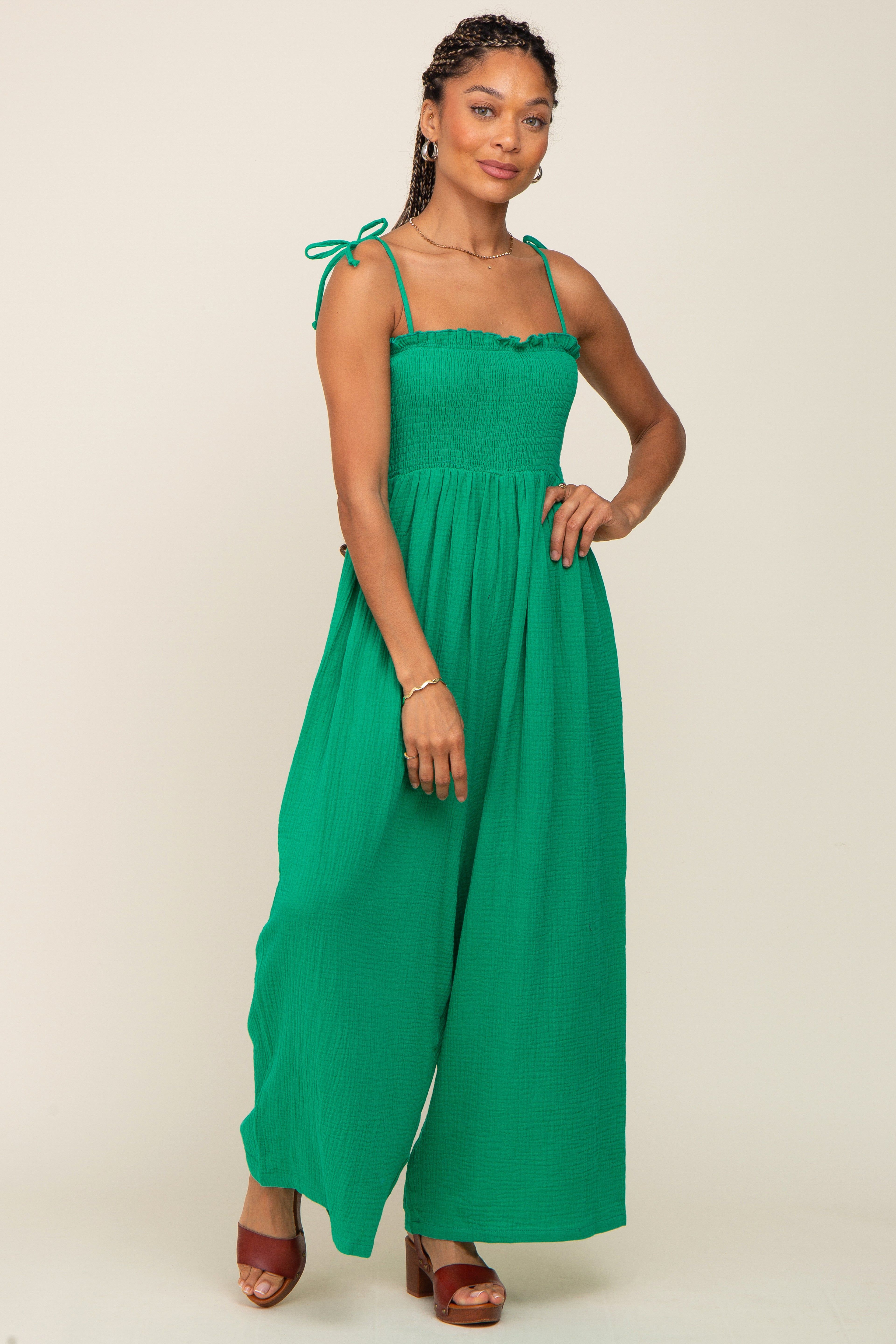 Green Sleeveless Cropped Jumpsuit sold by Pinkblush product image thumbnail 4