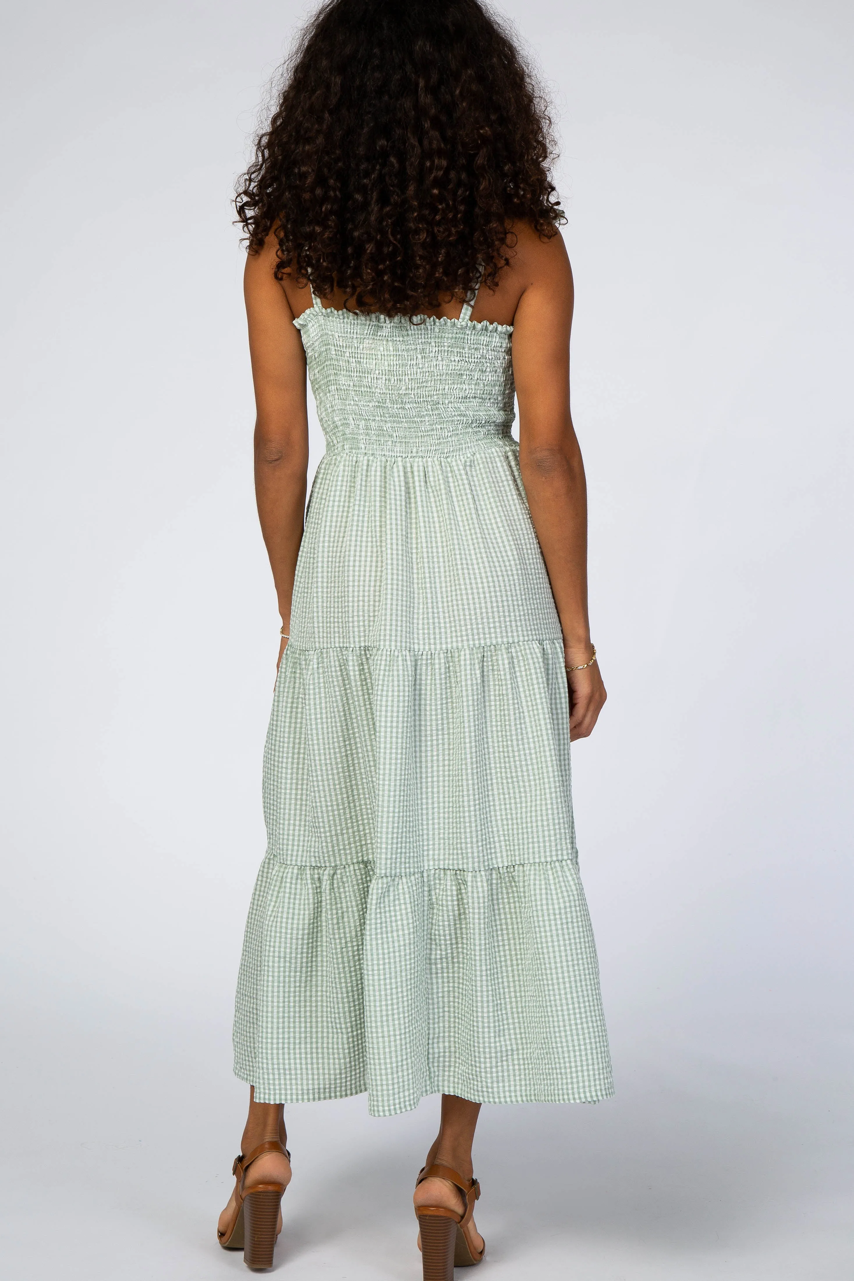 Mint Checkered Tiered Midi Dress sold by Pinkblush product image thumbnail 3