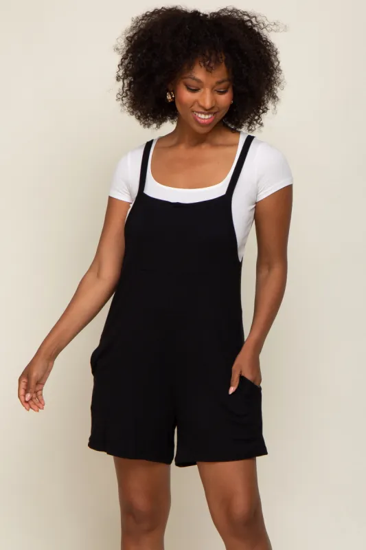 Black Front Pocket Overall Knit Romper sold by Pinkblush