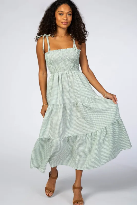 Mint Checkered Tiered Midi Dress sold by Pinkblush