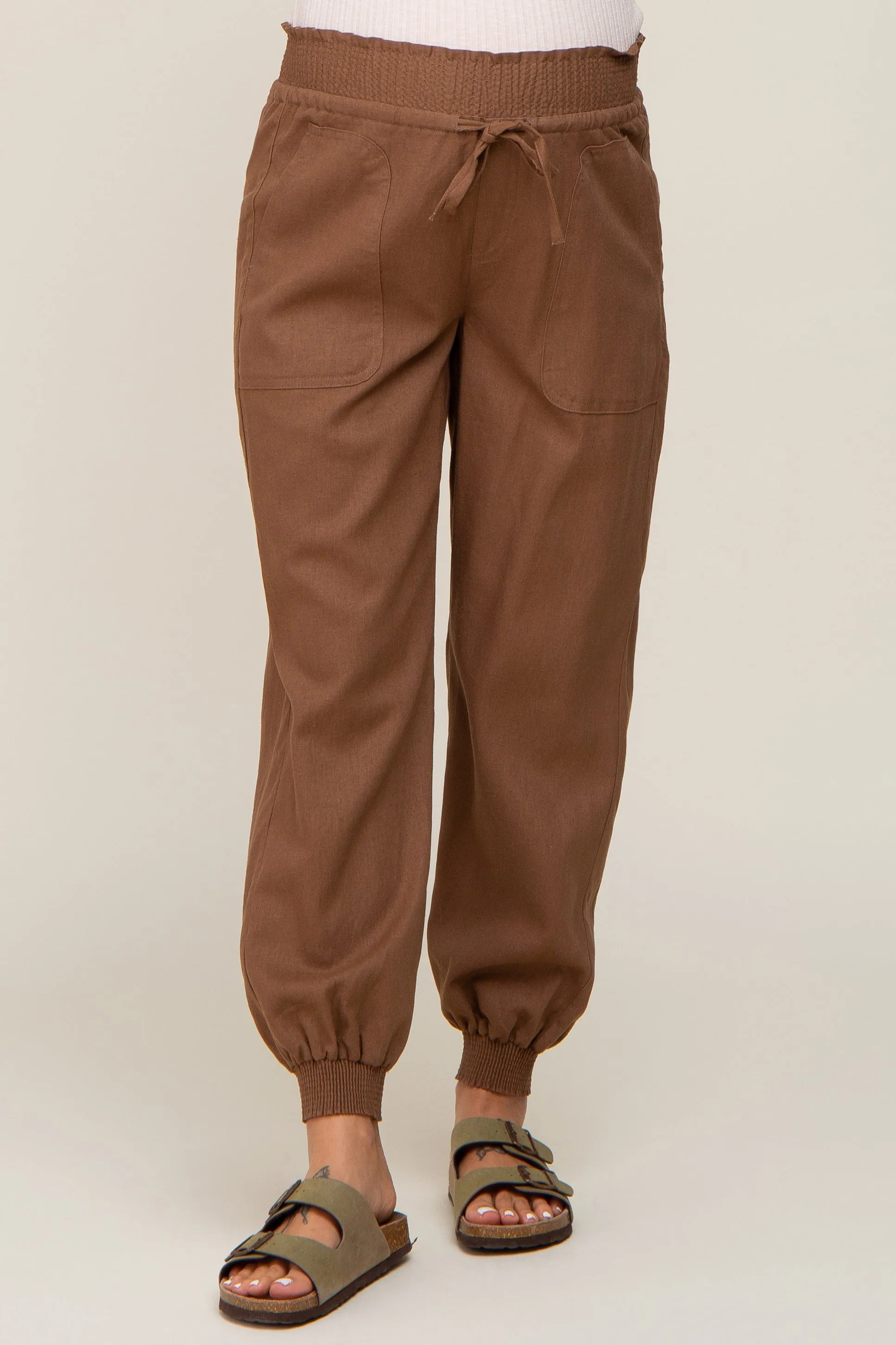 Brown Smocked Maternity Joggers sold by Pinkblush product image thumbnail 2