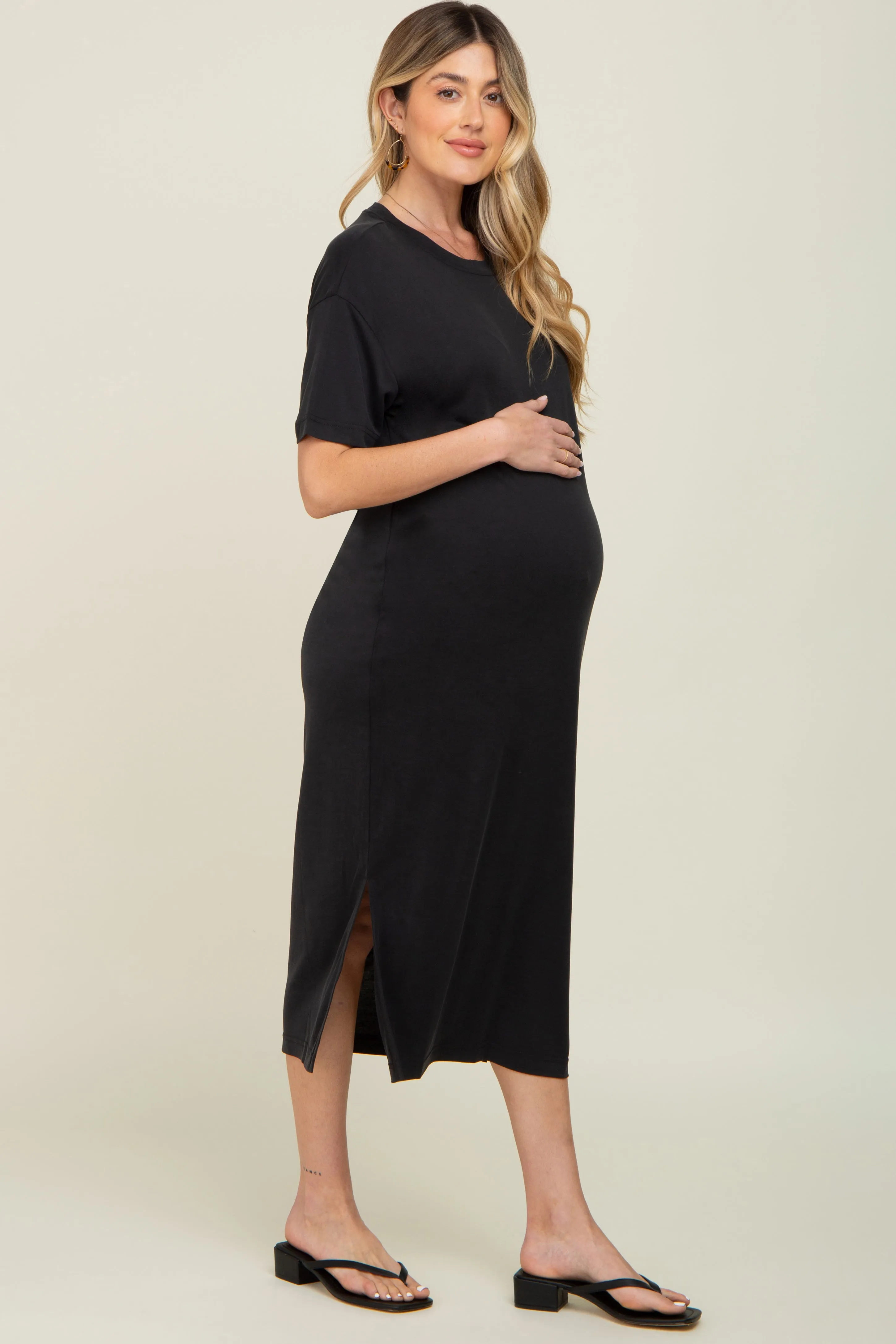 Black Shift Maternity Midi Dress sold by Pinkblush product image thumbnail 2