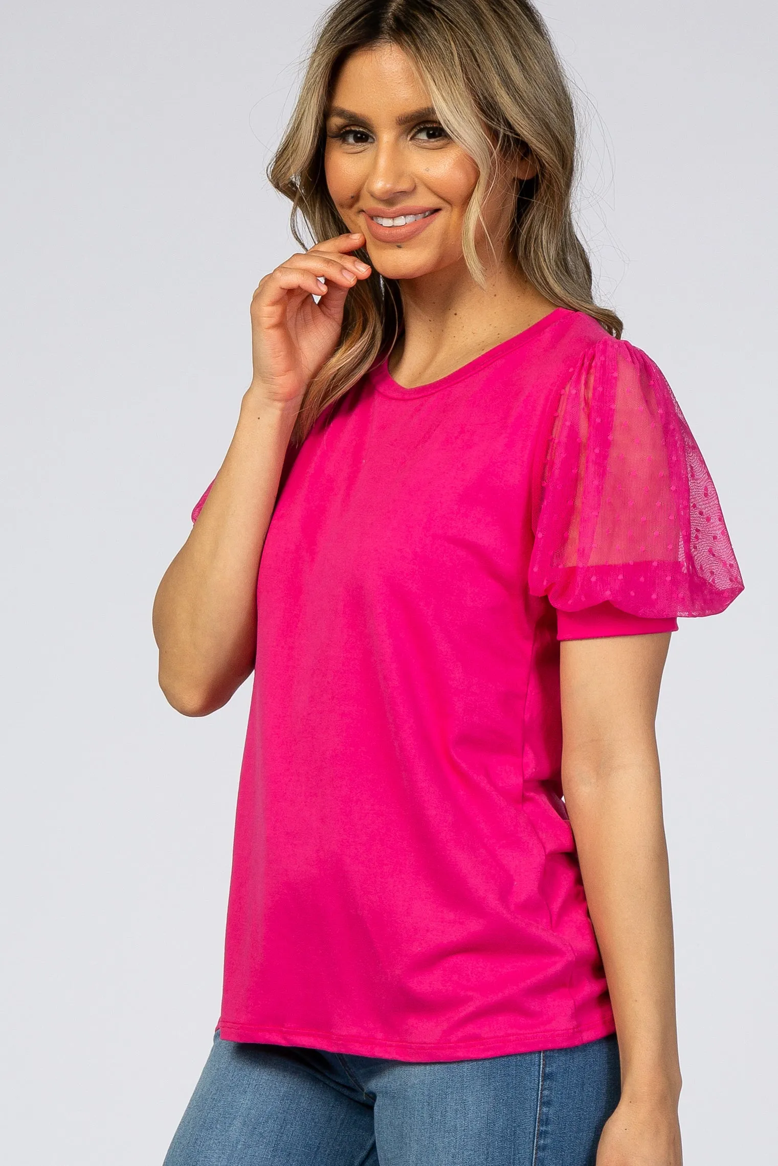 Fuchsia Mesh Sleeve Top sold by Pinkblush product image thumbnail 2