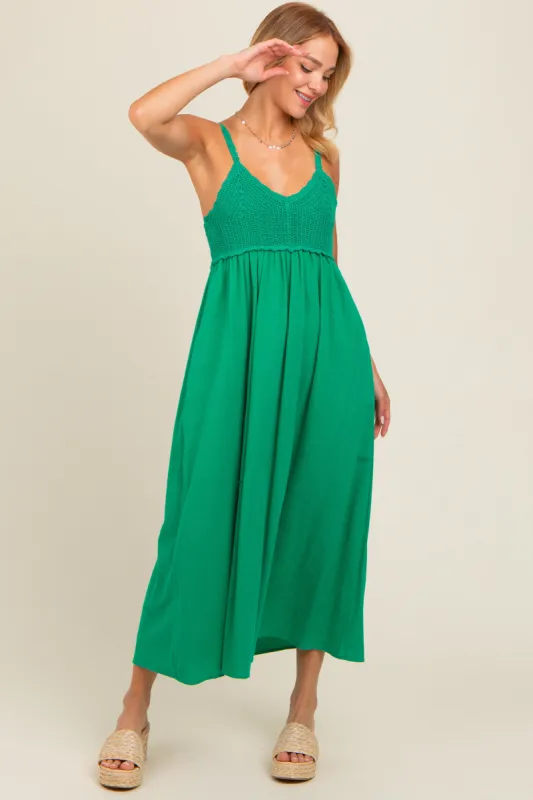 Jade V-Neck Crochet Top Midi Dress sold by Pinkblush