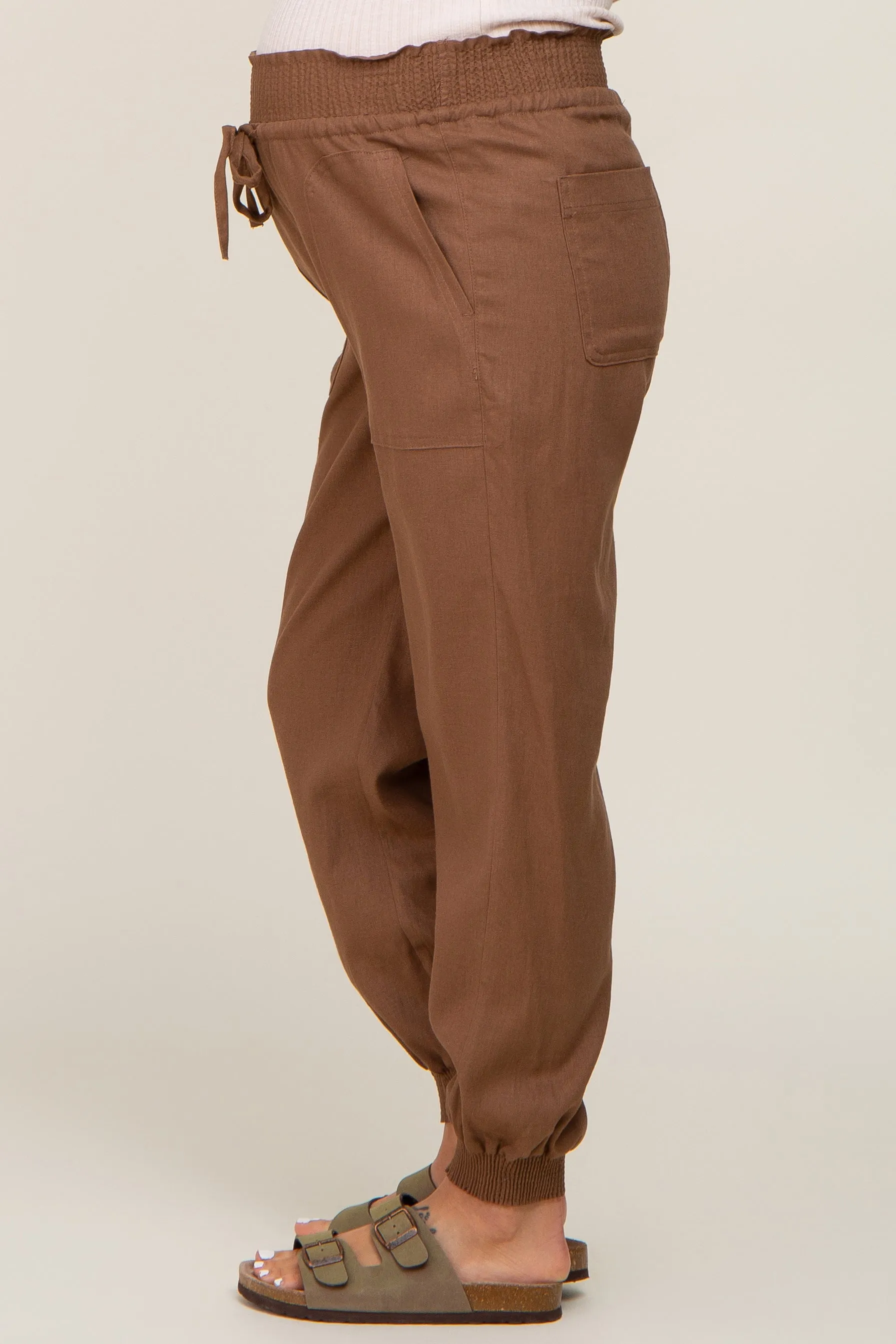 Brown Smocked Maternity Joggers sold by Pinkblush product image thumbnail 3