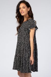 Black Floral Tiered Mini Dress sold by Pinkblush
