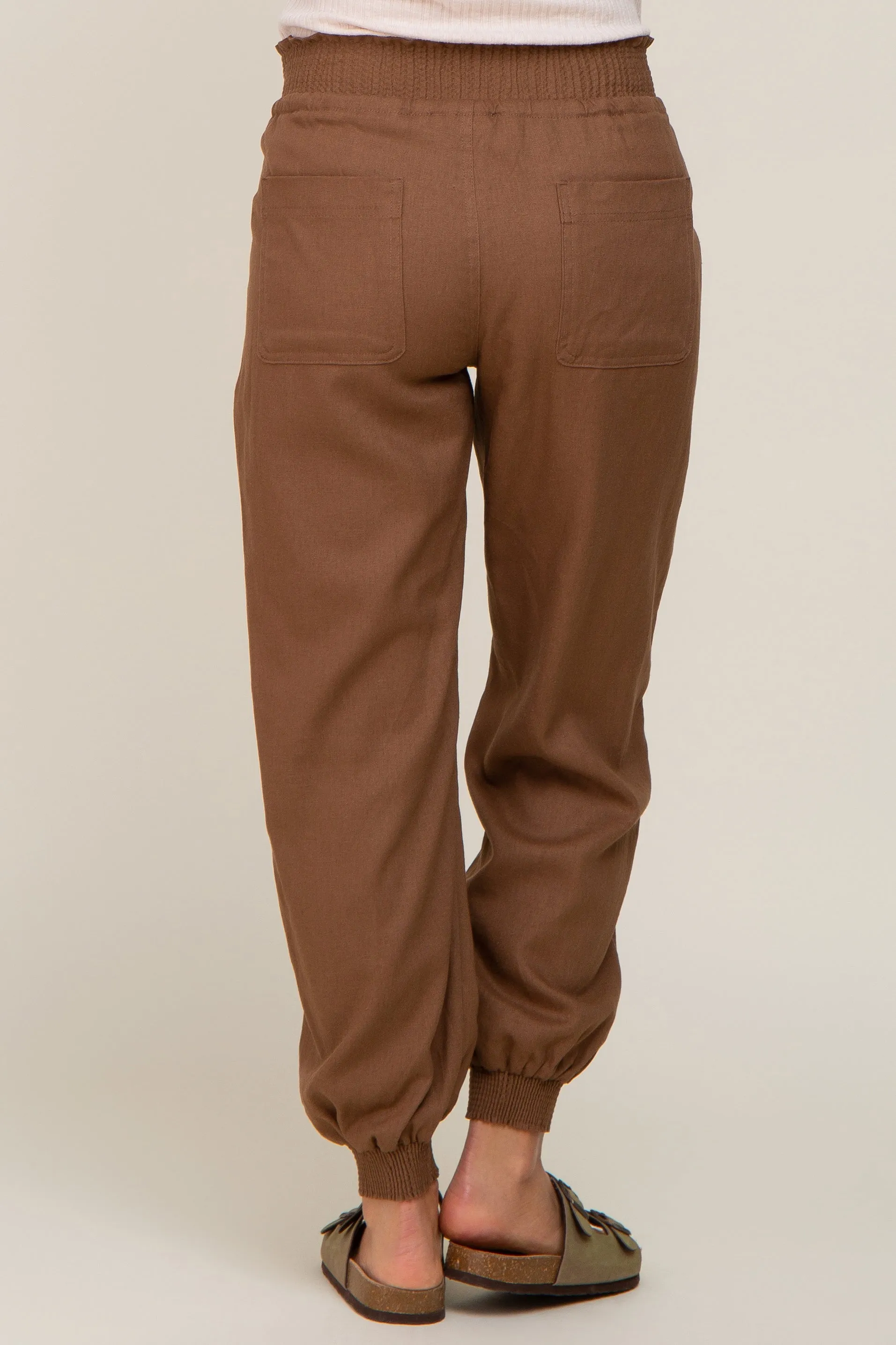 Brown Smocked Maternity Joggers sold by Pinkblush product image thumbnail 4