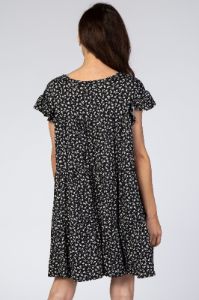 Black Floral Tiered Mini Dress sold by Pinkblush