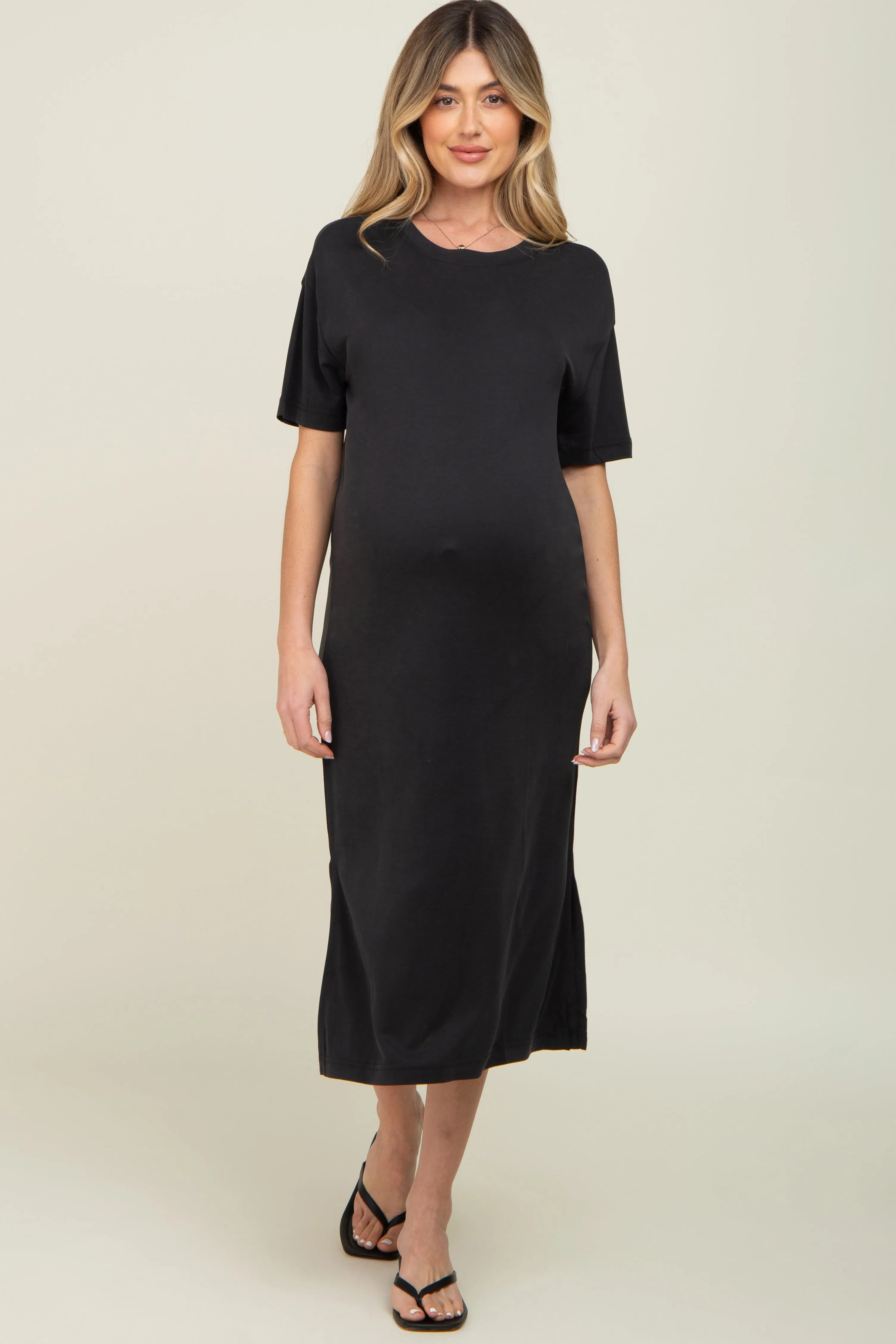 Black Shift Maternity Midi Dress sold by Pinkblush product image thumbnail 4