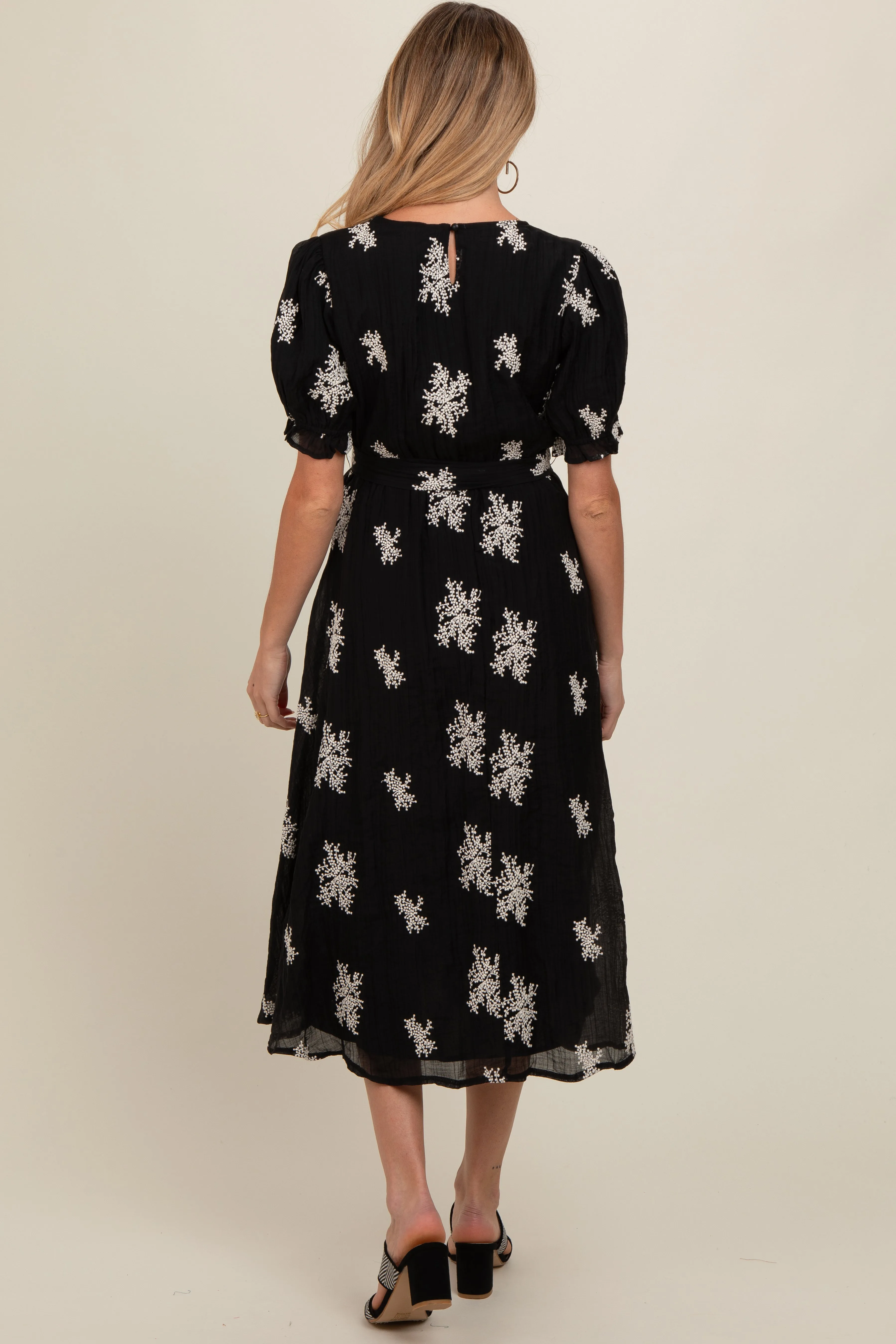 Black Embroidered Sash Tie Maternity Midi Dress sold by Pinkblush product image thumbnail 3