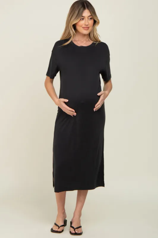 Black Shift Maternity Midi Dress sold by Pinkblush