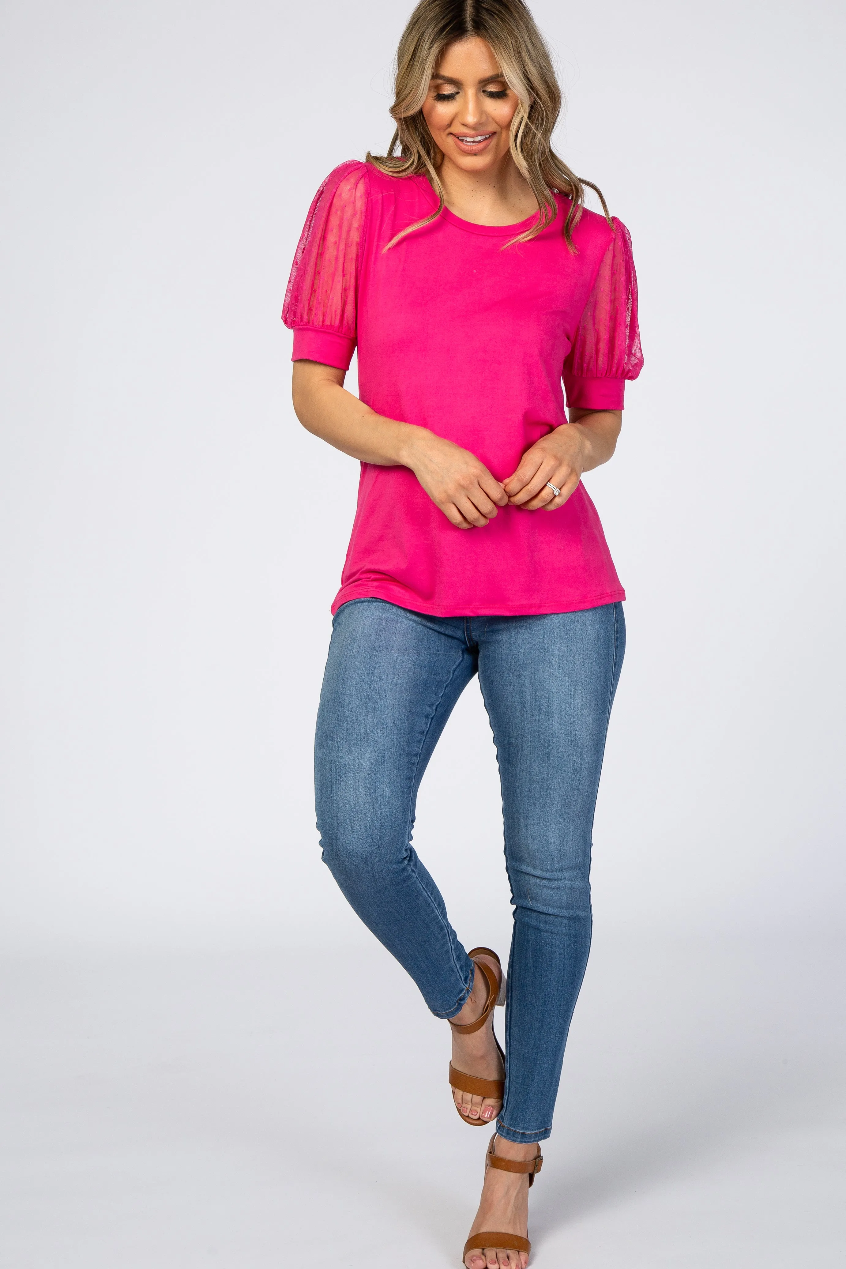 Fuchsia Mesh Sleeve Top sold by Pinkblush product image thumbnail 4
