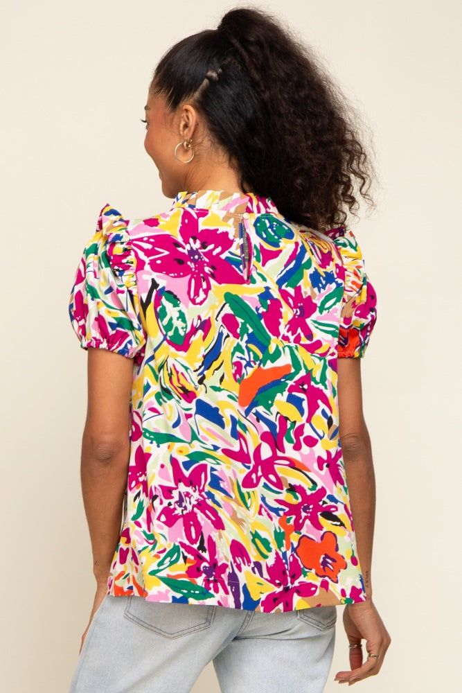 Multi-Color Ruffle Mock Neck Short Sleeve Blouse sold by Pinkblush product image thumbnail 4