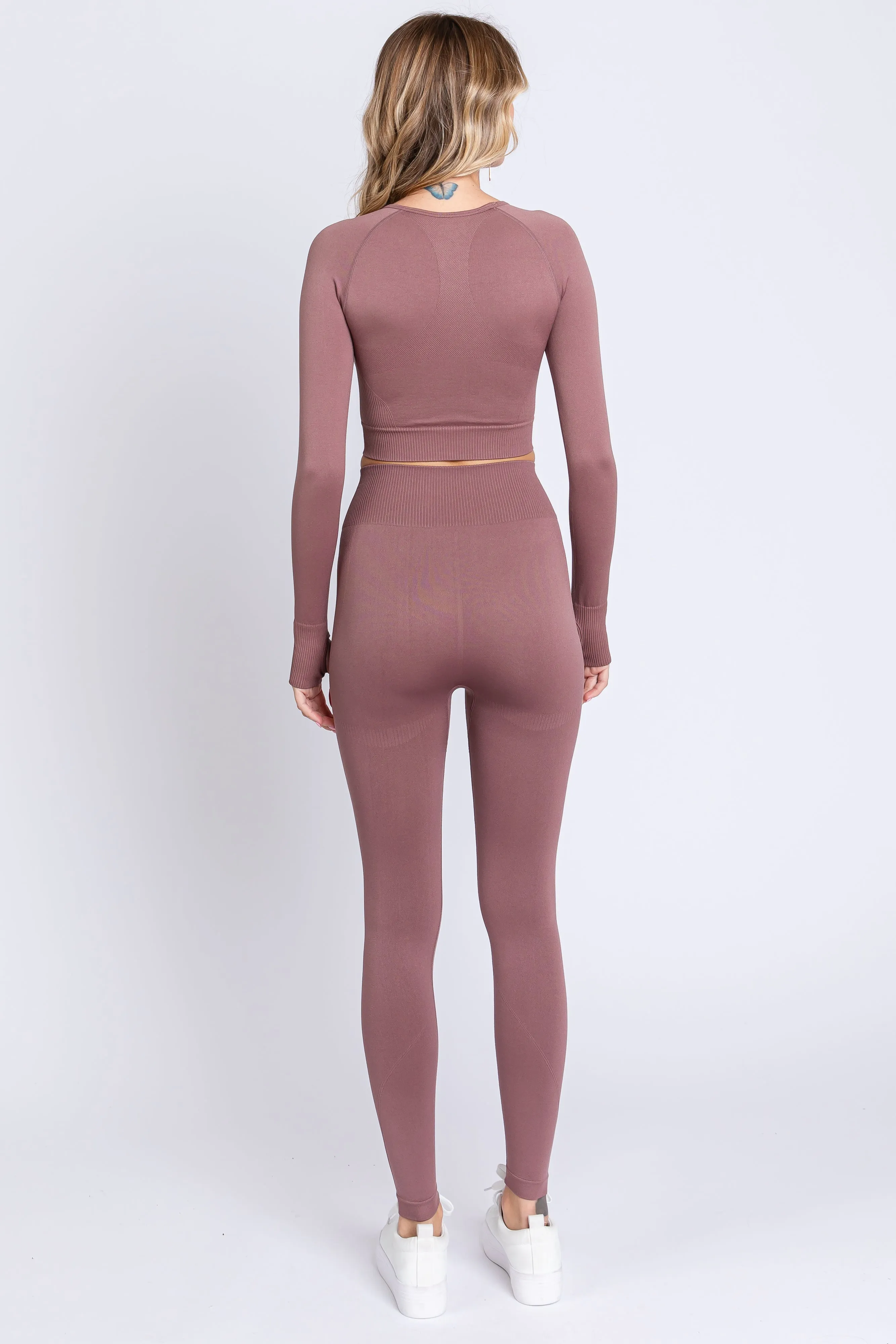 Taupe Cropped Long Sleeve Active Set sold by Pinkblush product image thumbnail 3