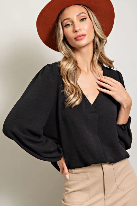 Black Long Puff Sleeve Blouse Top sold by Pinkblush