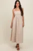 Beige Striped Cutout Back Maternity Maxi Dress sold by Pinkblush