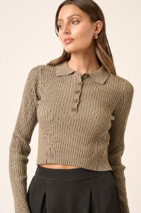 Olive Polo Crop Sweater sold by Pinkblush
