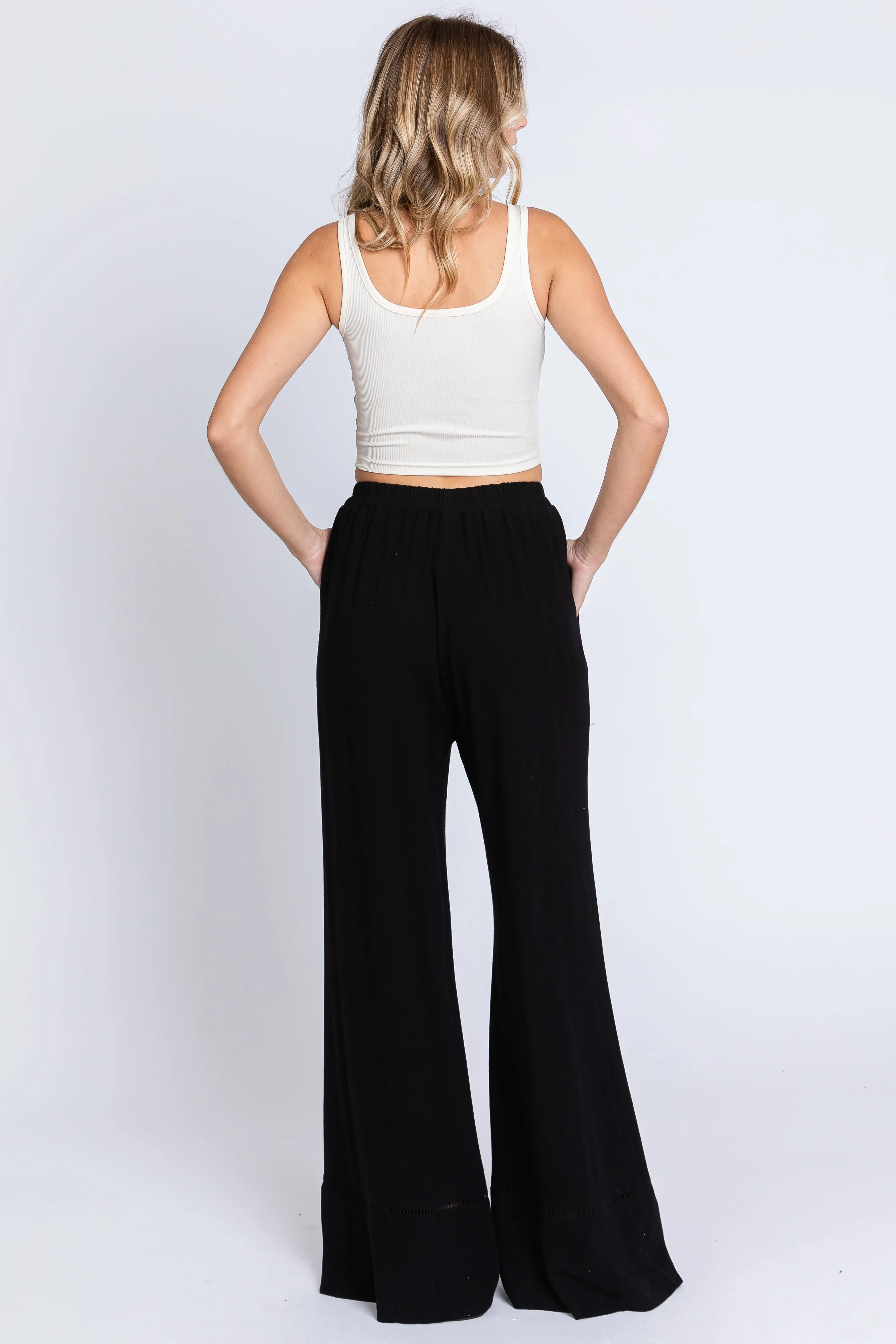 Black Linen Wide Leg Lace Trim Pants sold by Pinkblush product image thumbnail 3