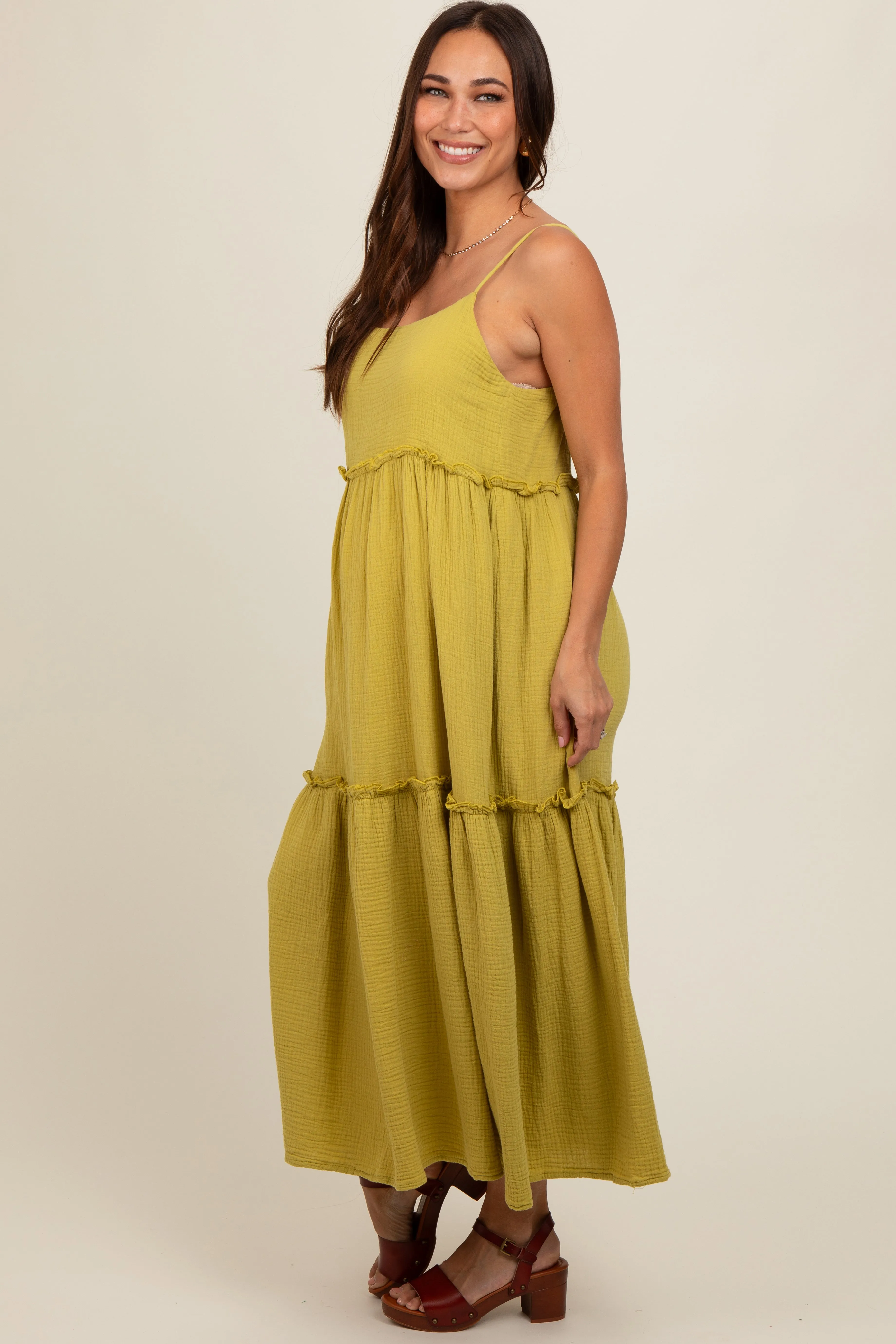 Lime Soft Washed Cotton Gauze Maternity Maxi Dress sold by Pinkblush product image thumbnail 2