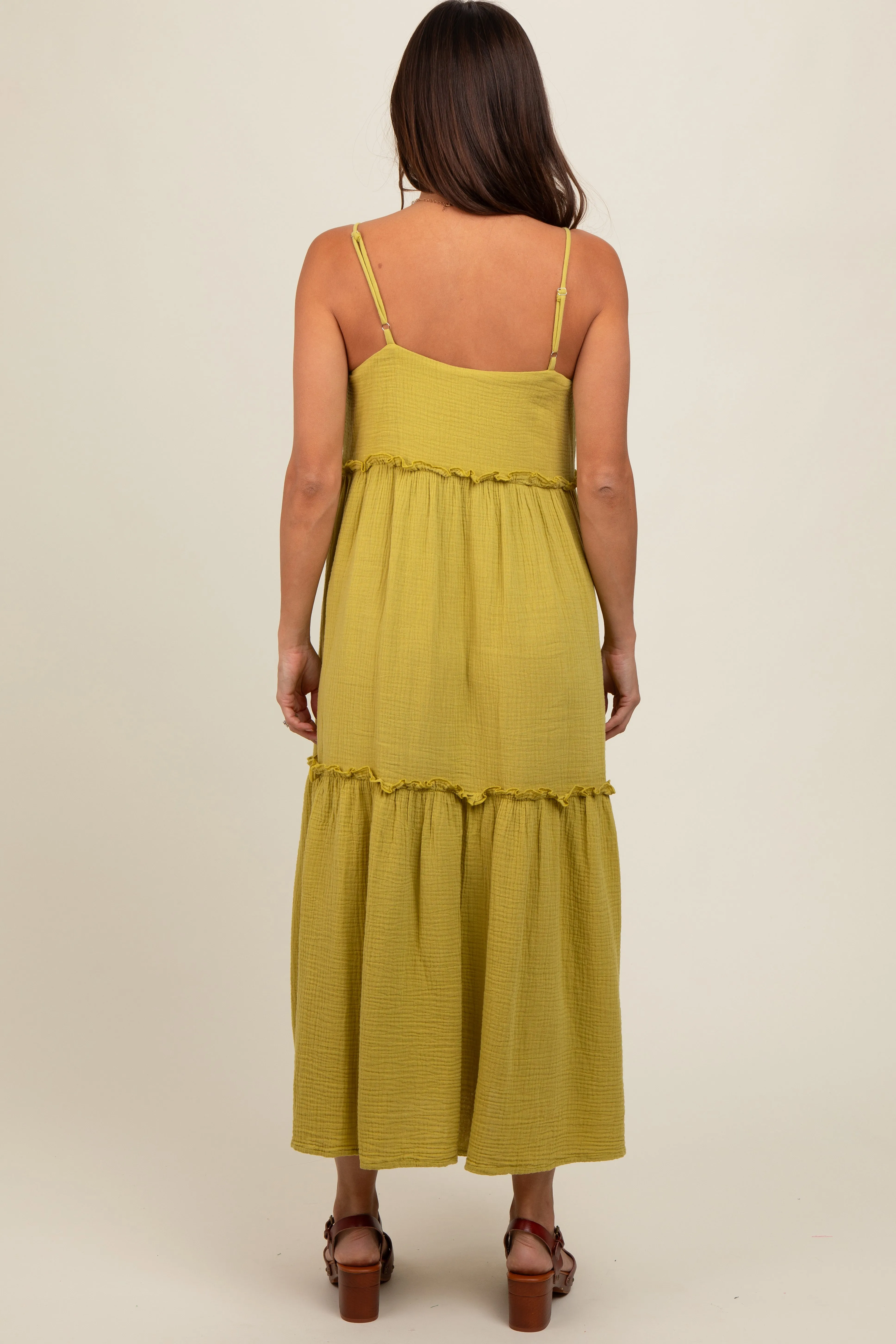 Lime Soft Washed Cotton Gauze Maternity Maxi Dress sold by Pinkblush product image thumbnail 3
