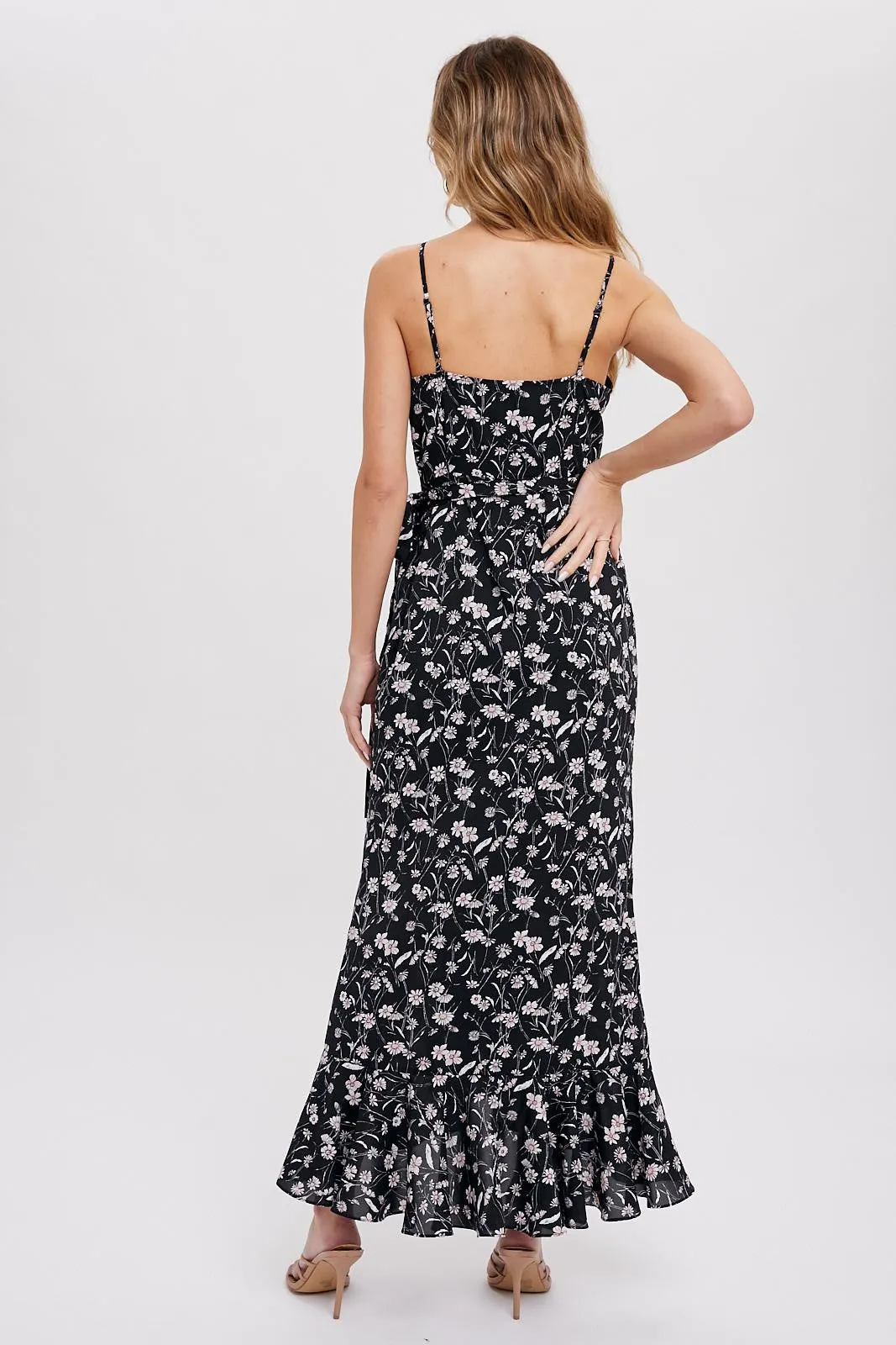 Black Floral Flounce Hi-Lo Wrap Maxi Dress sold by Pinkblush product image thumbnail 3