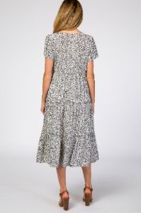 Black Floral Chiffon Ruffle Hem Maternity Midi Dress sold by Pinkblush