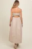 Beige Striped Cutout Back Maternity Maxi Dress sold by Pinkblush