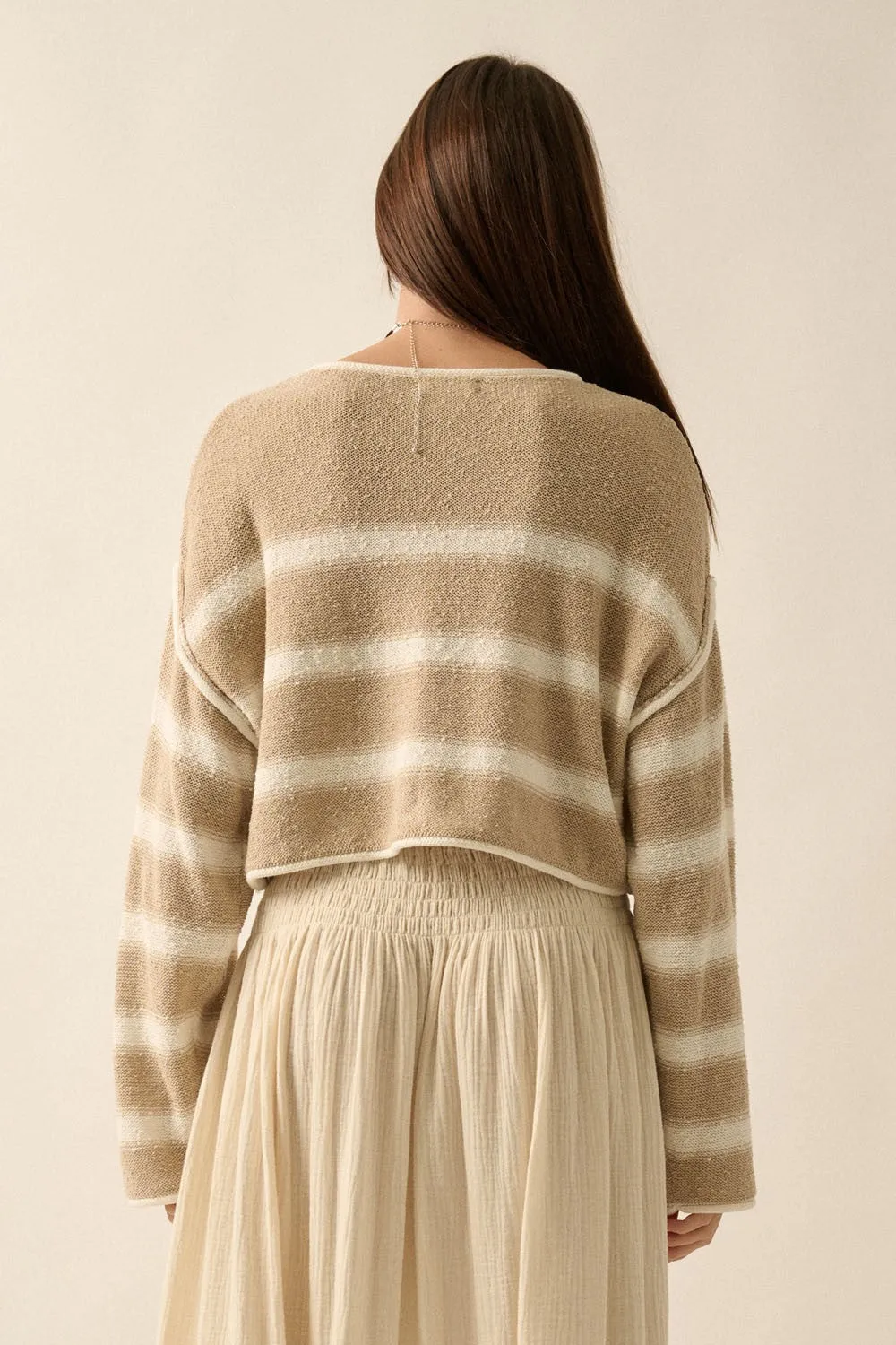 Sand Cream Stripe Round Neck Expose Seam Sweater sold by Pinkblush product image thumbnail 4