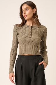 Olive Polo Crop Sweater sold by Pinkblush
