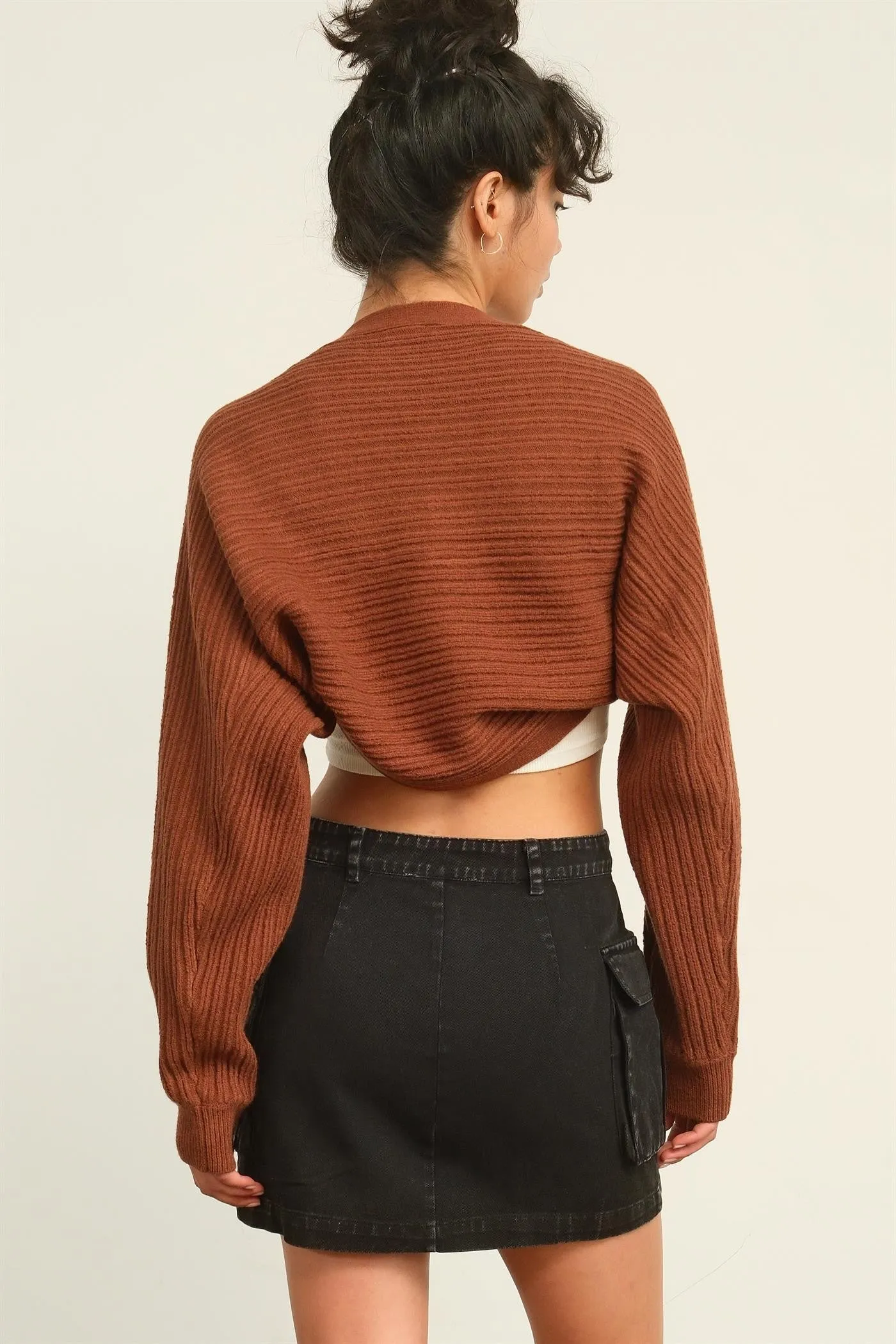 Chestnut Ribbed Knit Bolero Cardigan sold by Pinkblush product image thumbnail 5