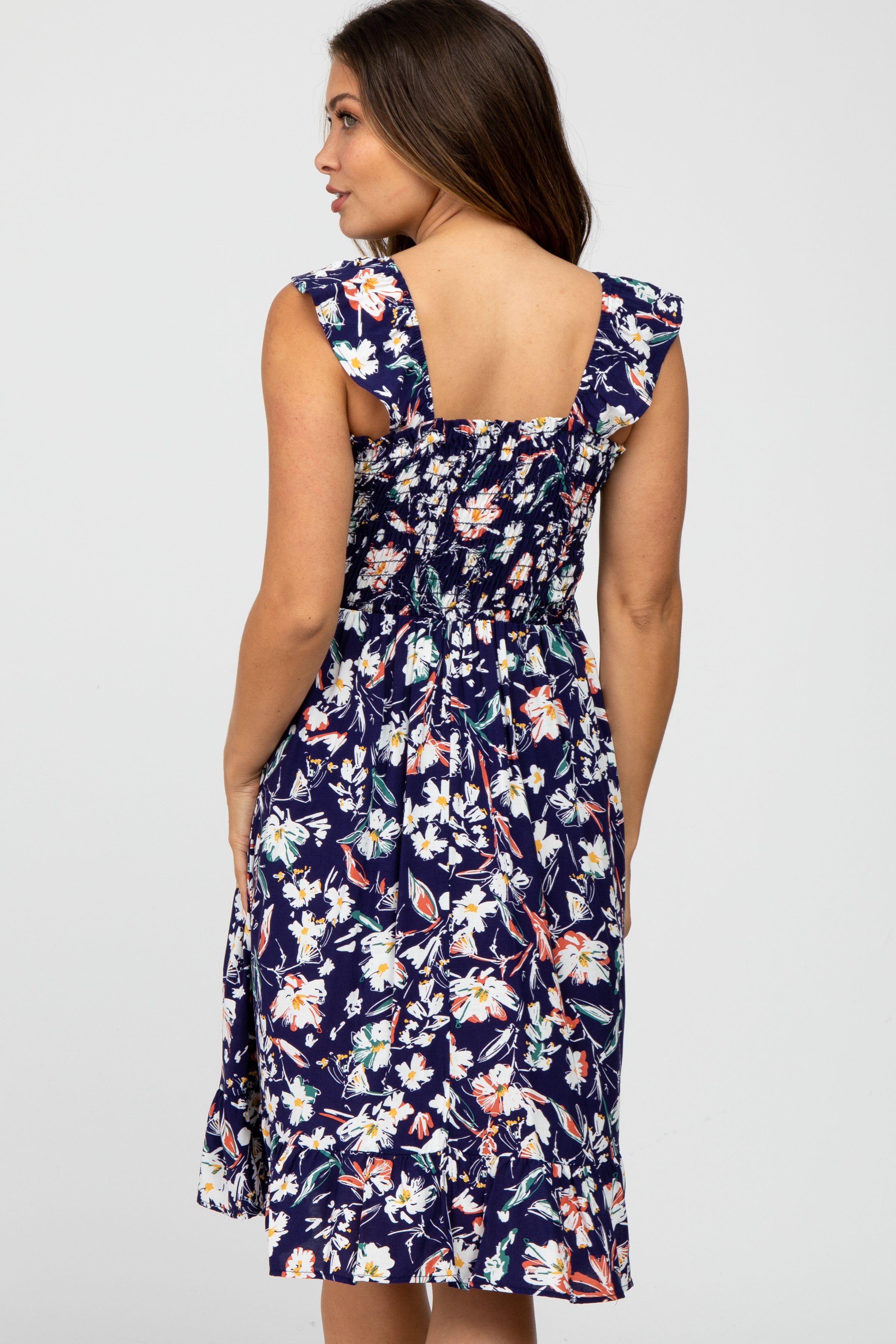 Navy Floral Smocked Maternity Dress sold by Pinkblush product image thumbnail 4