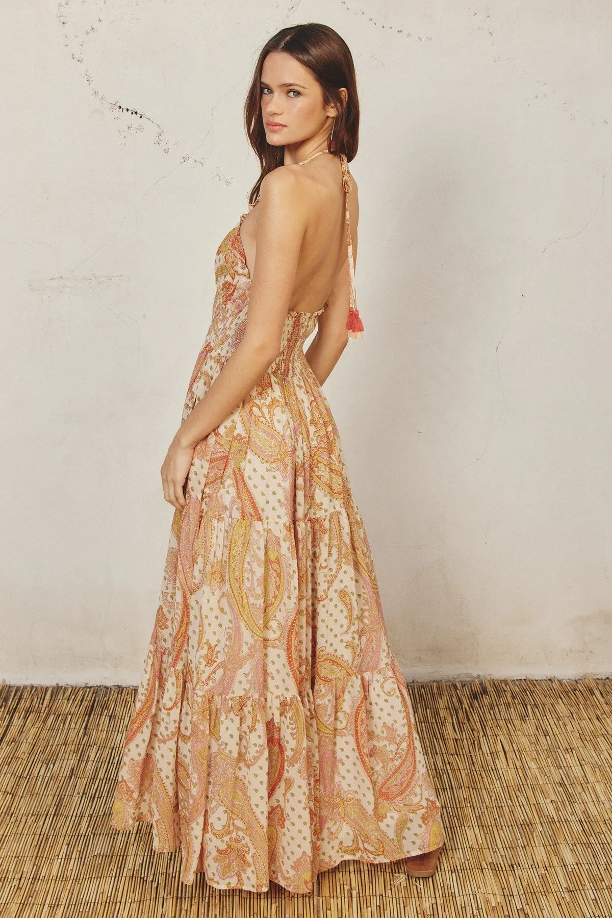 Cream Paisley Print Halter Maxi Dress sold by Pinkblush product image thumbnail 3